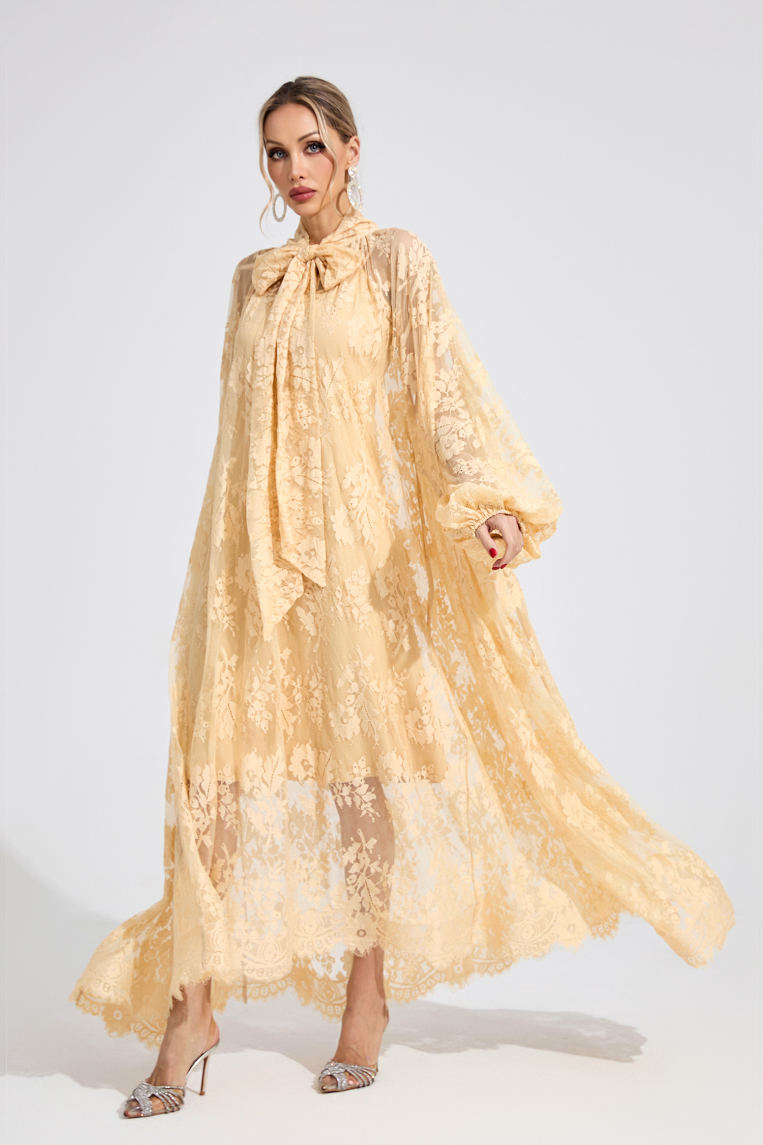 Ceridwen Apricot Embroidered Maxi Dress