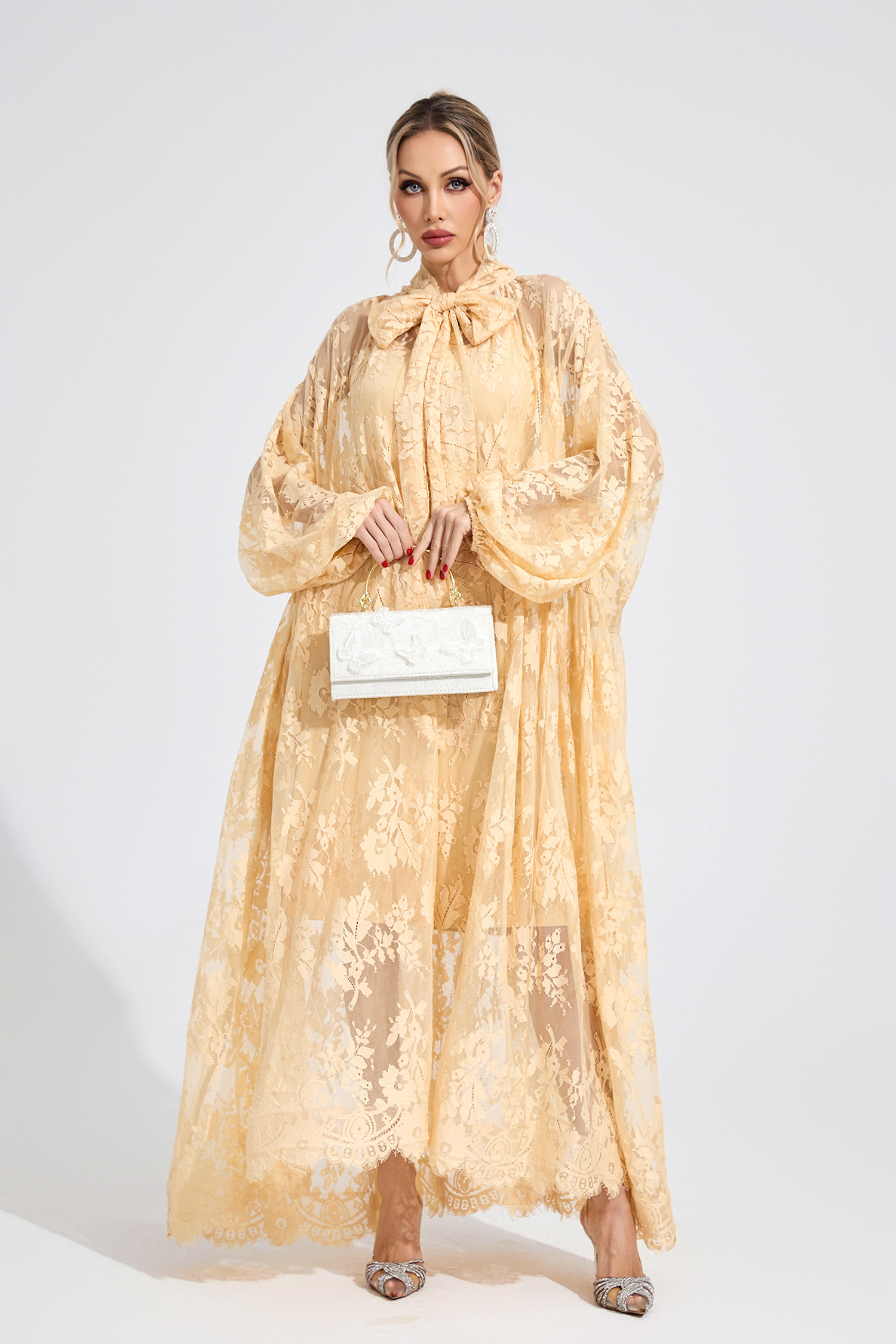 Ceridwen Apricot Embroidered Maxi Dress