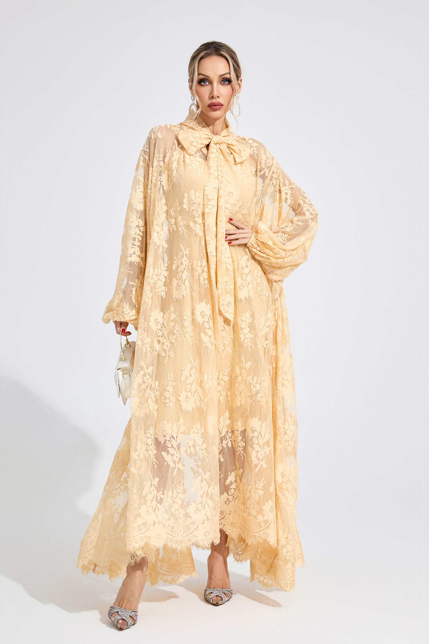 Ceridwen Apricot Embroidered Maxi Dress