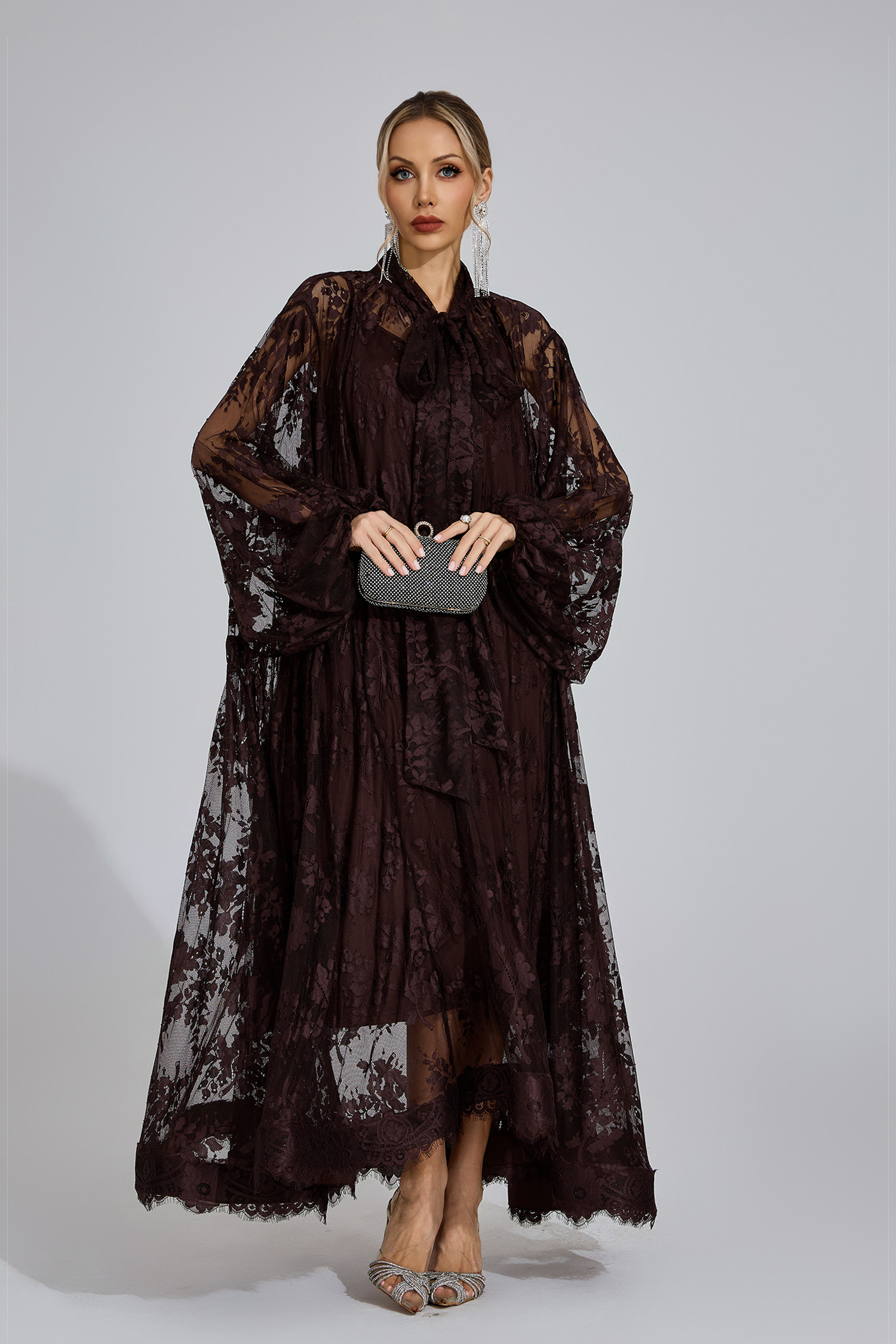 Ceridwen Dark Brown Embroidered Maxi Dress