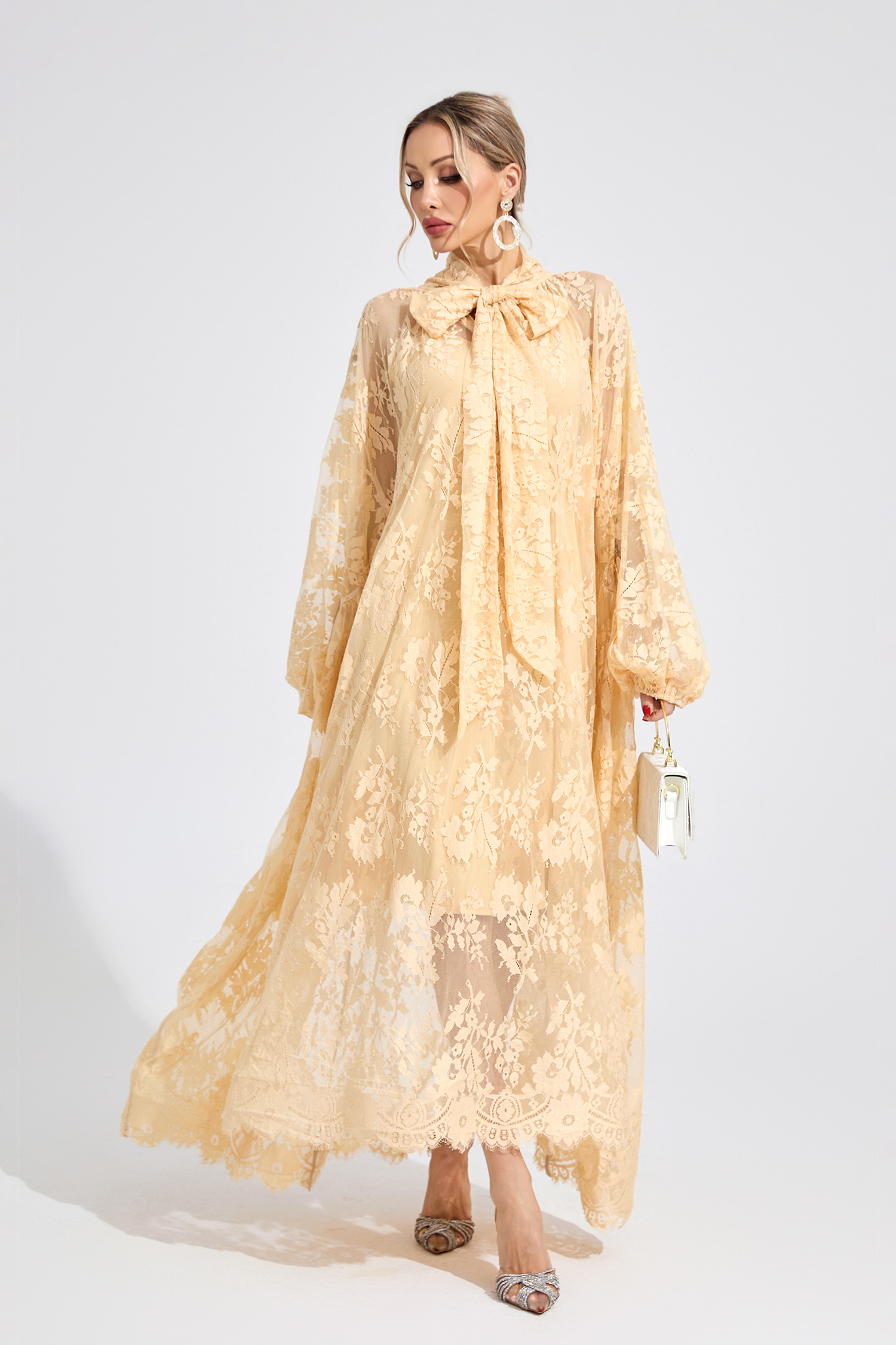 Ceridwen Apricot Embroidered Maxi Dress