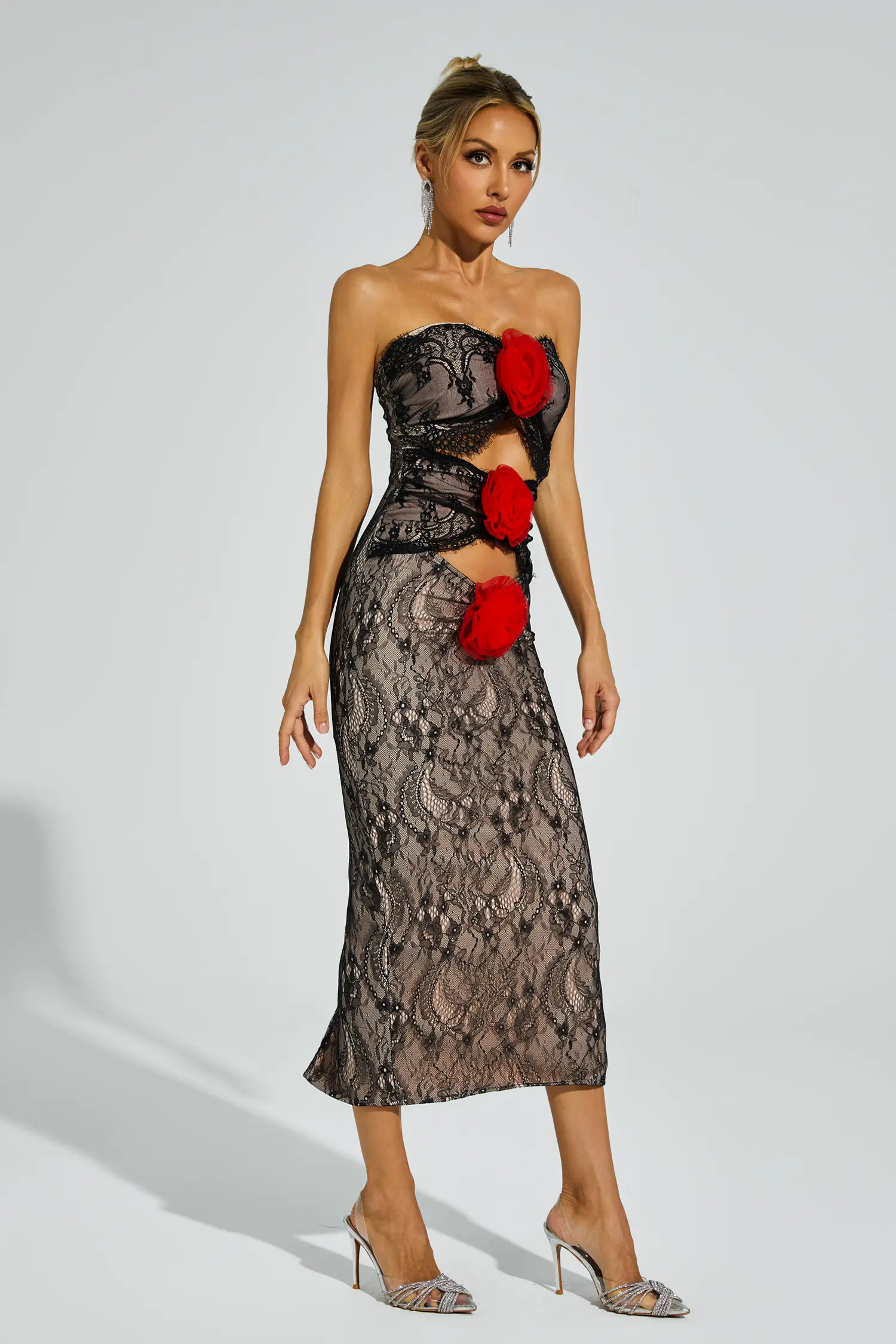 Chapman Apricot Rose Flower Cut Out Dress-CATCHALL