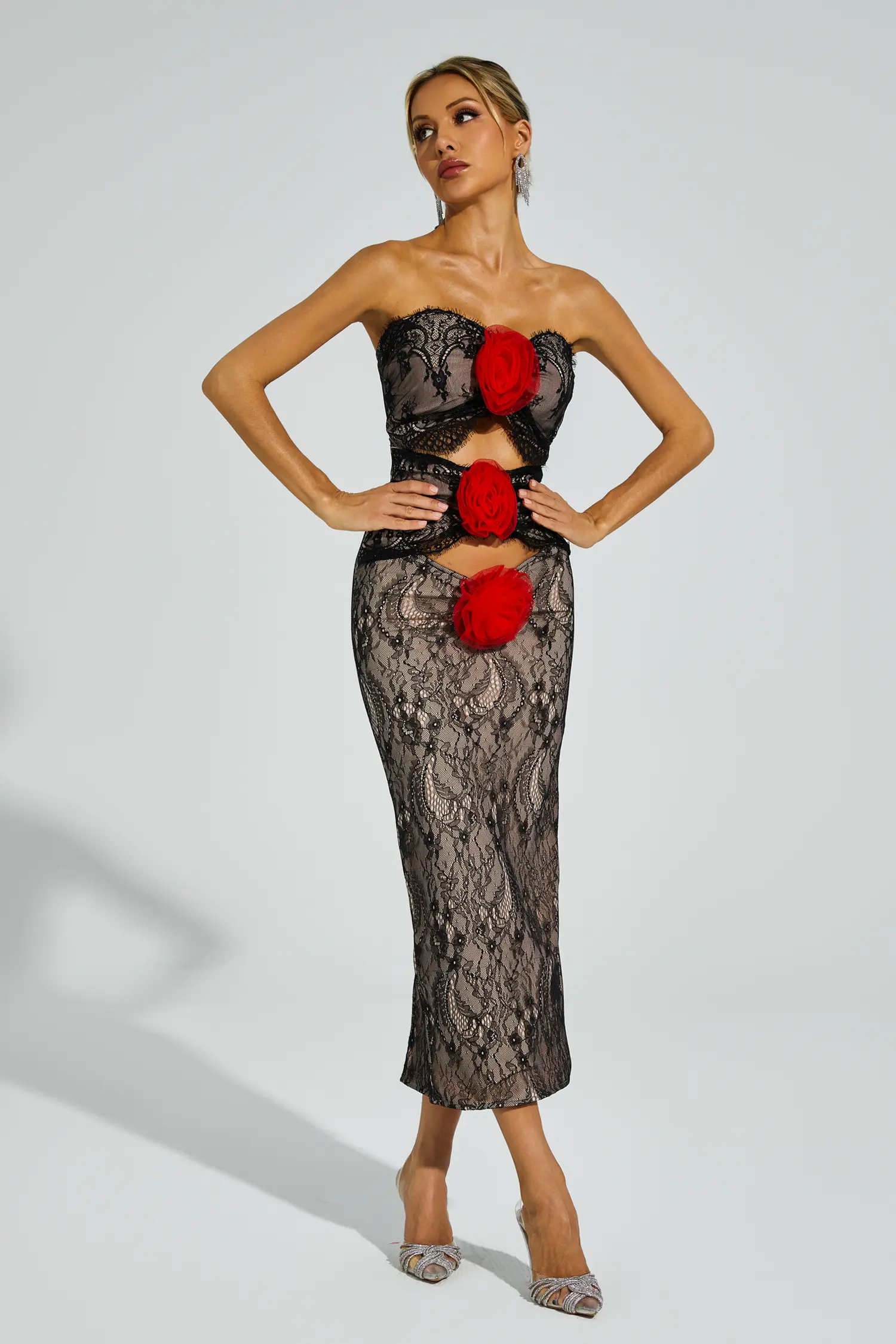 Chapman Apricot Rose Flower Cut Out Dress-CATCHALL