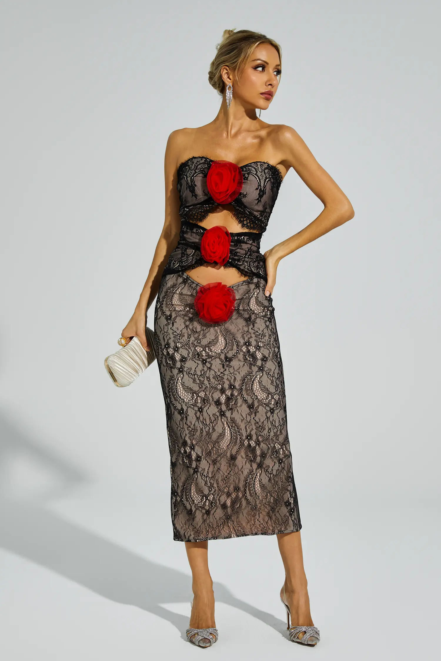 Chapman Apricot Rose Flower Cut Out Dress-CATCHALL