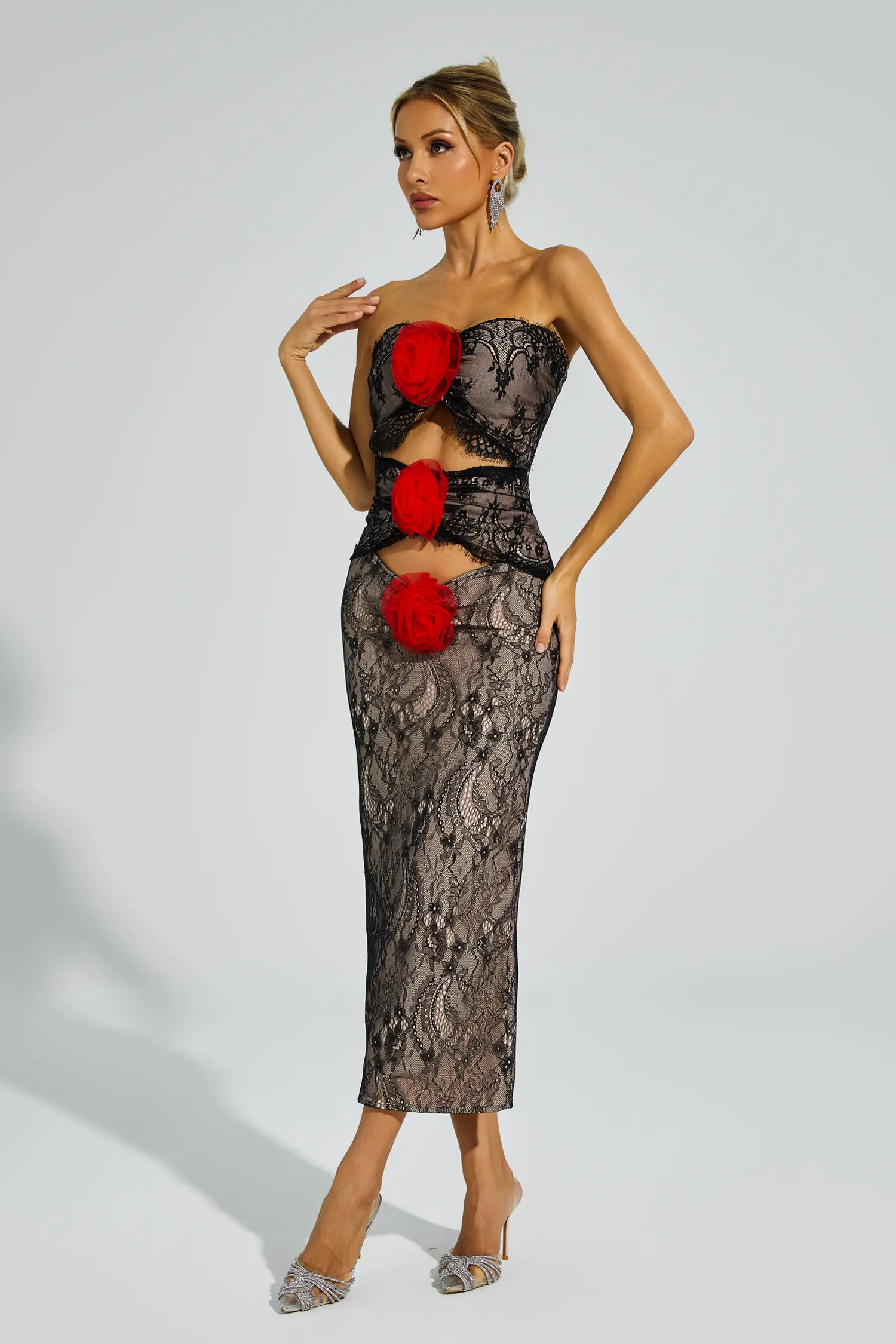 Chapman Apricot Rose Flower Cut Out Dress-CATCHALL