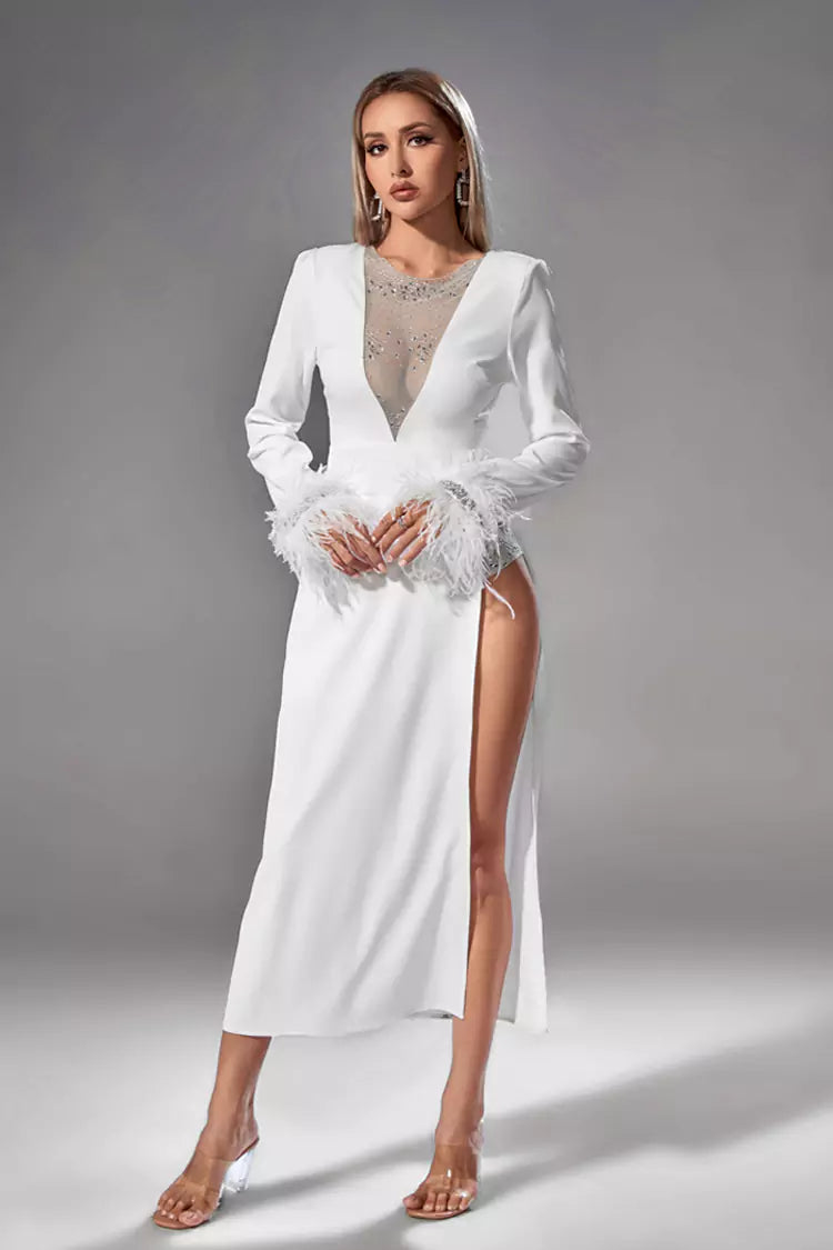 Charlee White Feather Diamante Dress