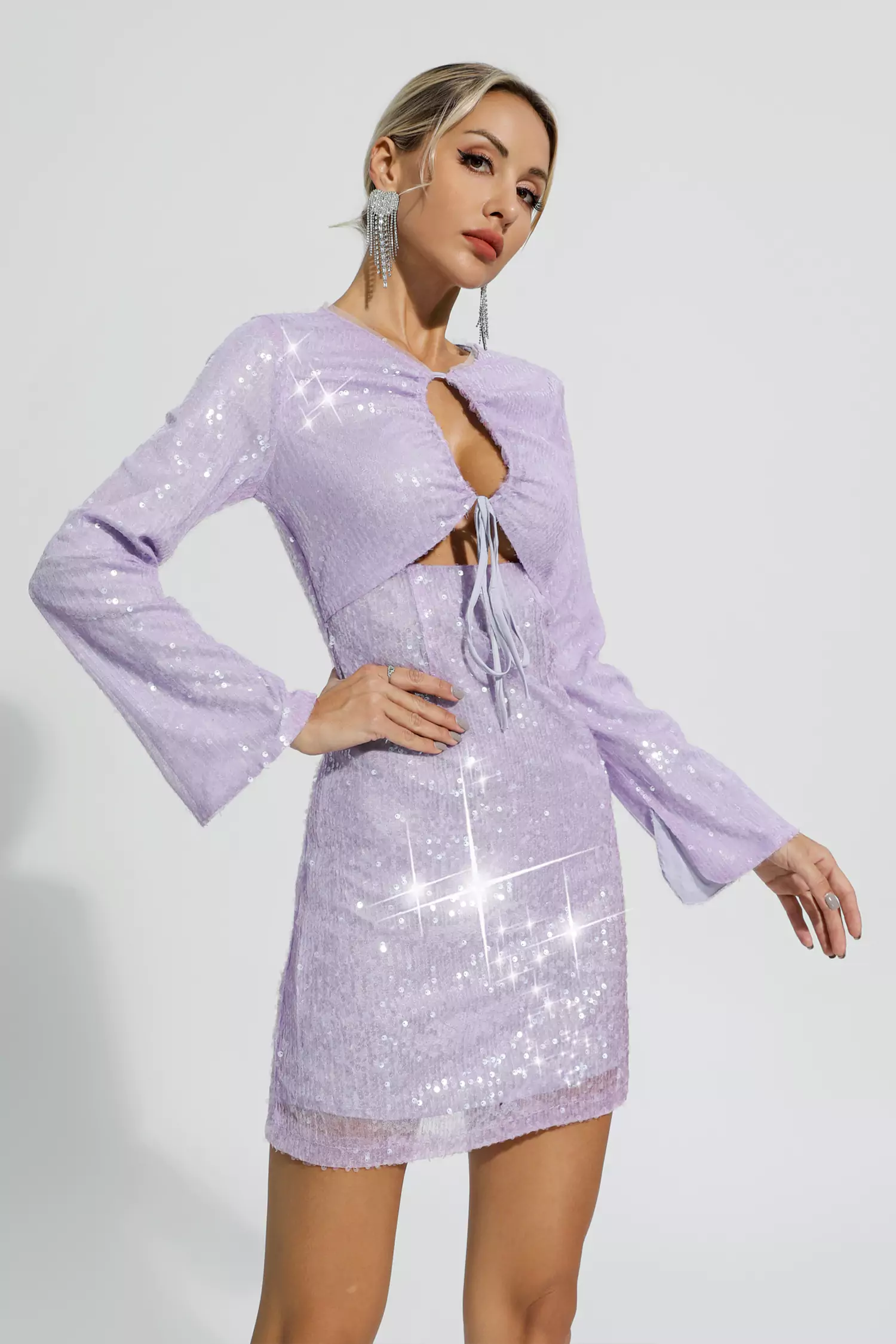 Charley Purple Sequin Fishtail Mini Dress-CATCHALL