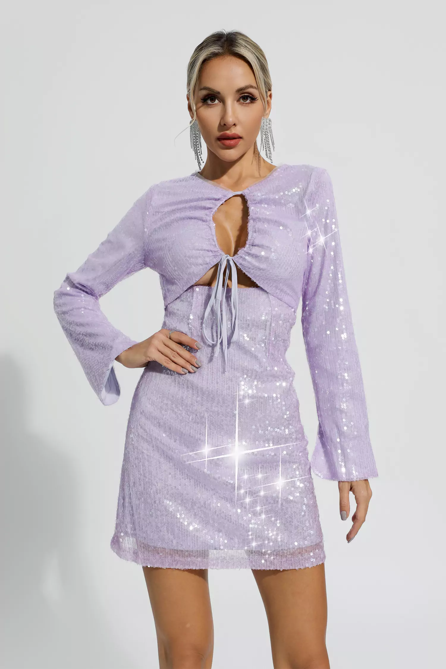 Charley Purple Sequin Fishtail Mini Dress-CATCHALL