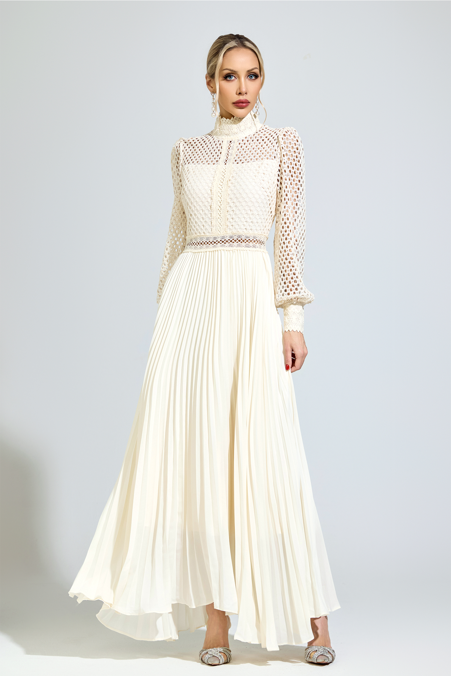 Chomsky Apricot Embroidered Formal Dress