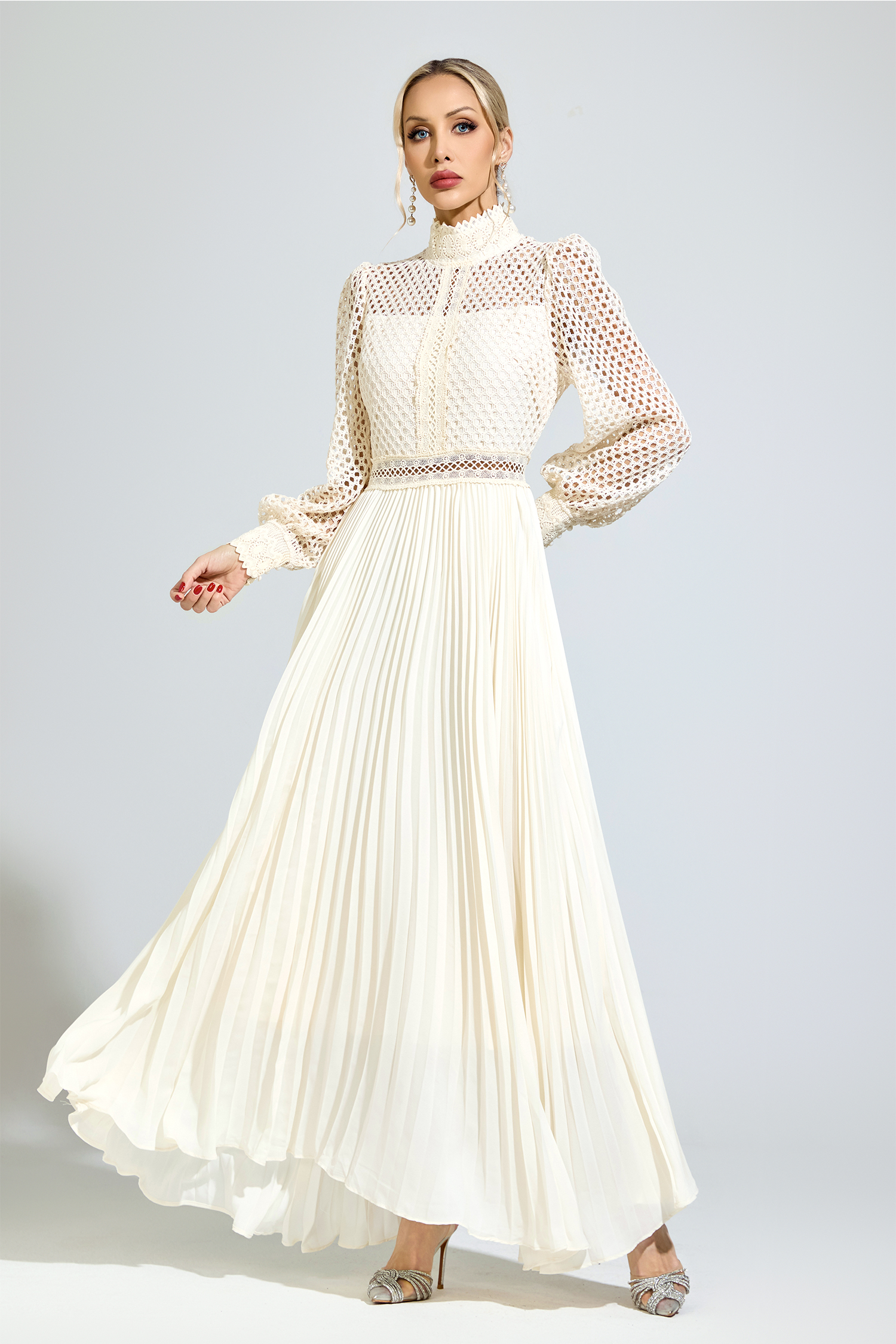 Chomsky Apricot Embroidered Formal Dress