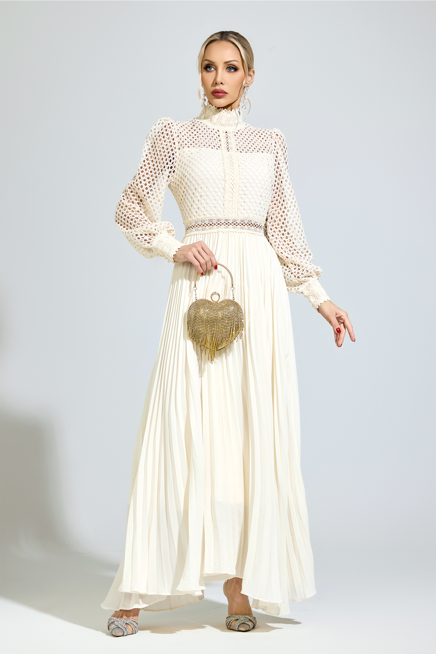 Chomsky Apricot Embroidered Formal Dress