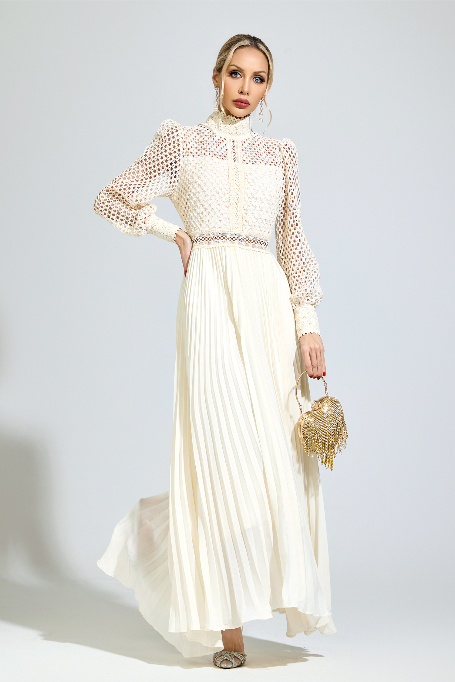 Chomsky Apricot Embroidered Formal Dress