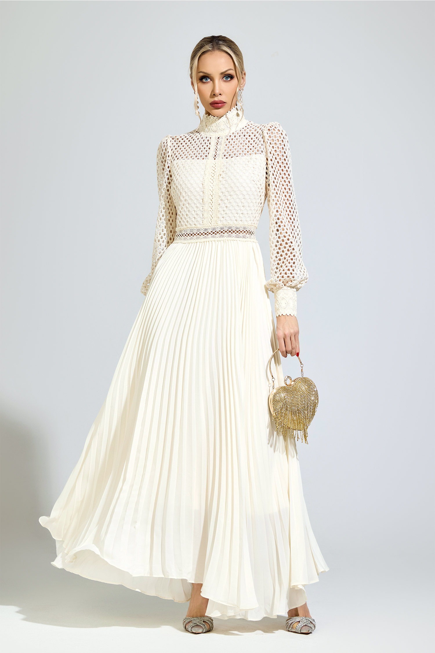 Chomsky Apricot Embroidered Formal Dress