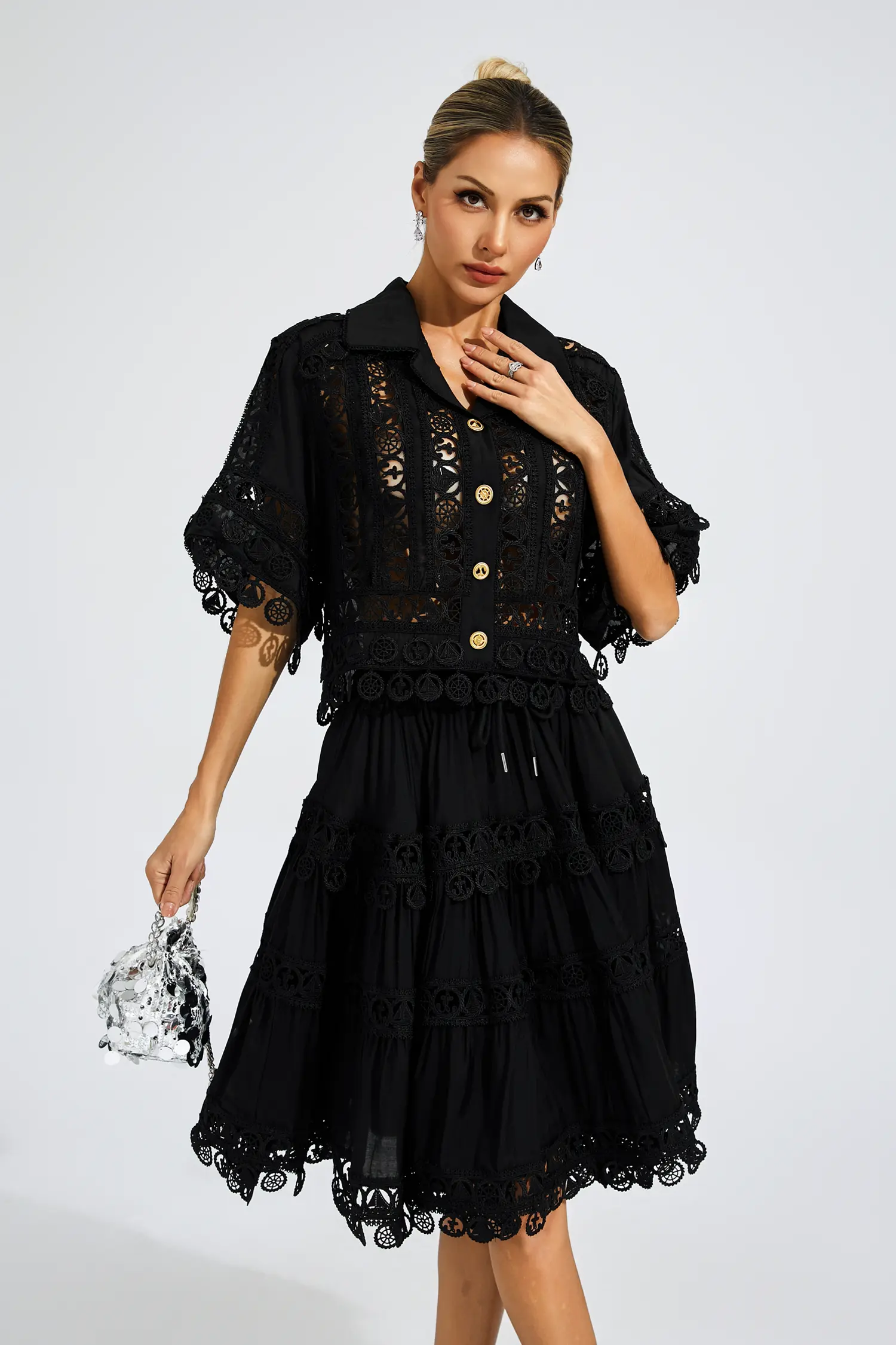 Churchill Black Lace Cut Out Set-CATCHALL