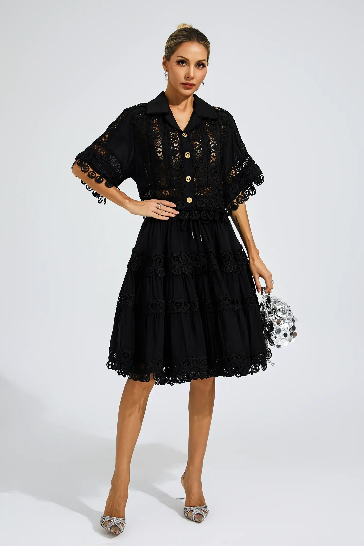 Churchill Black Lace Cut Out Set-CATCHALL