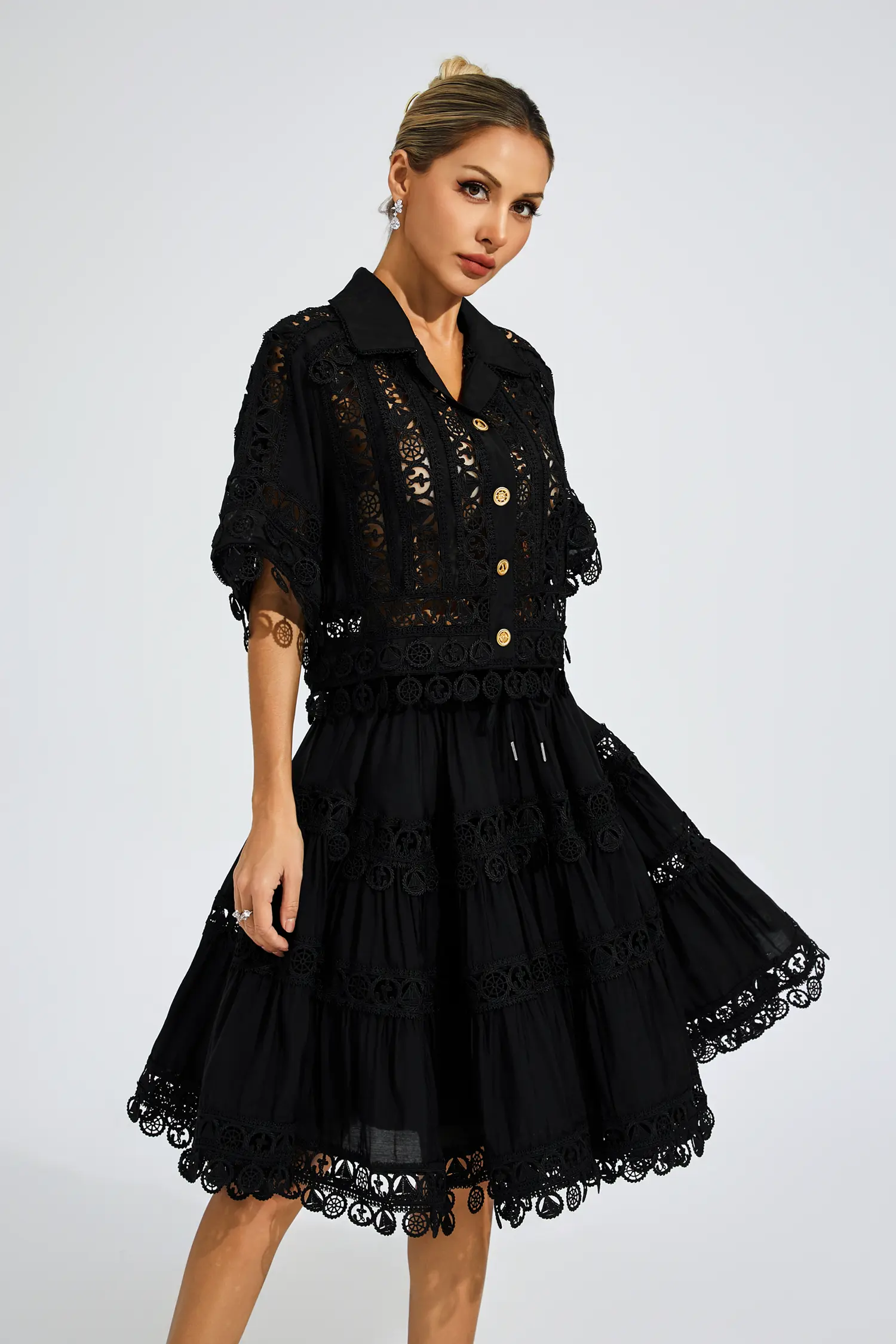 Churchill Black Lace Cut Out Set-CATCHALL