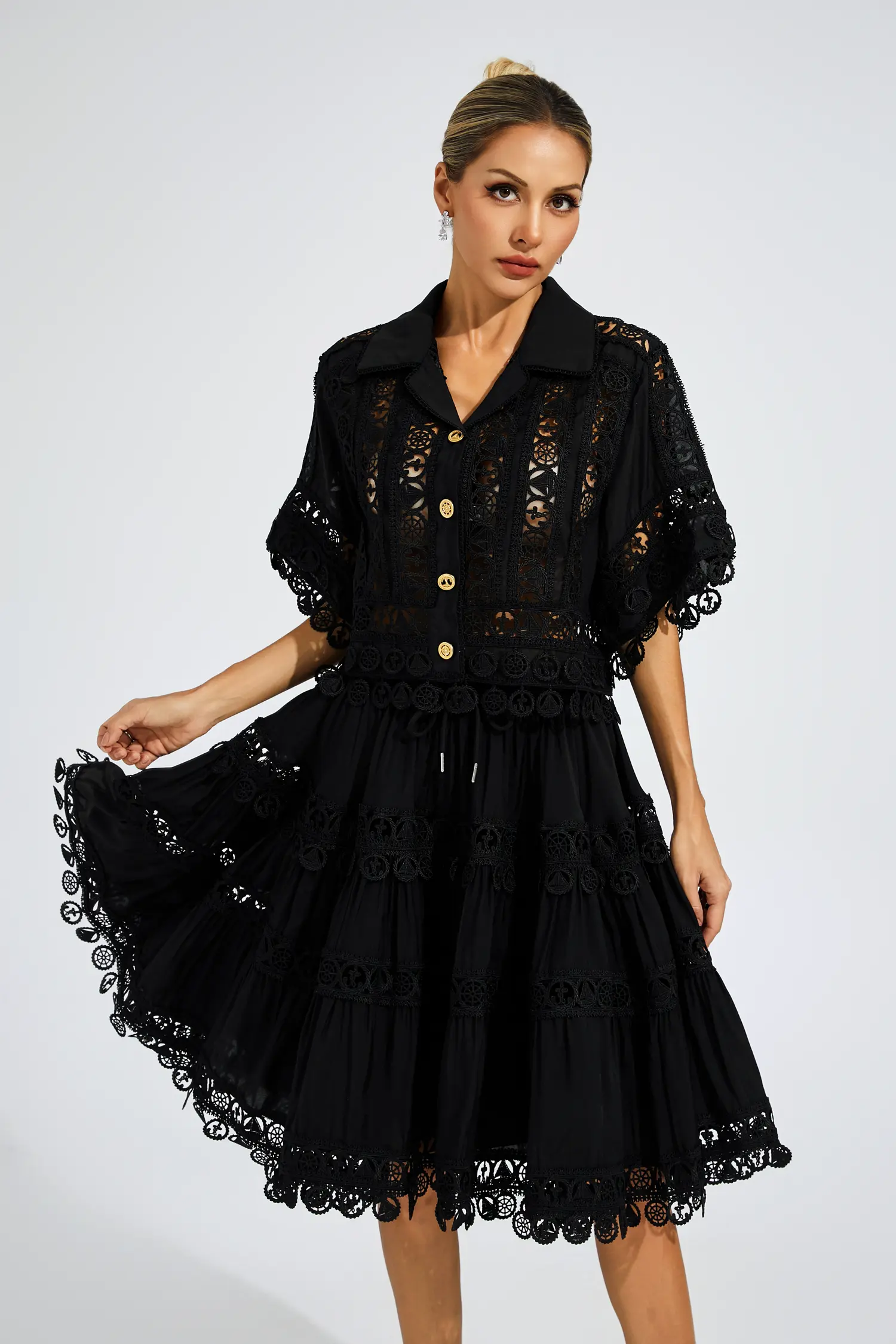 Churchill Black Lace Cut Out Set-CATCHALL