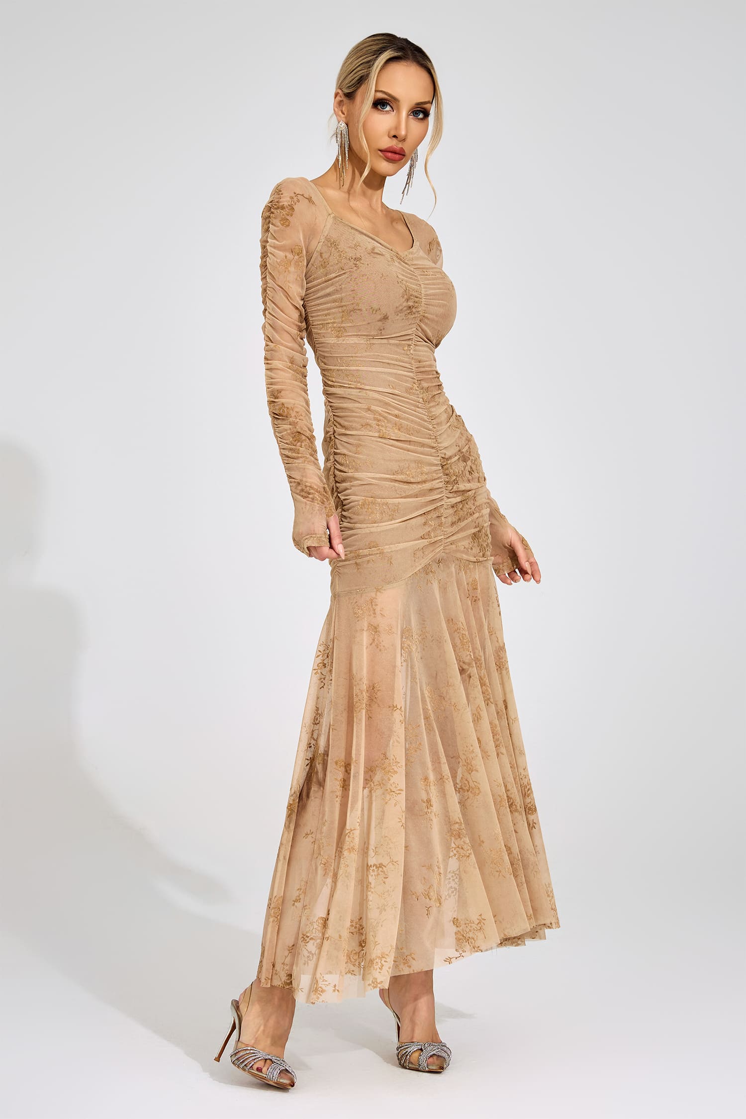 Cissi Apricot Printed Maxi Dress