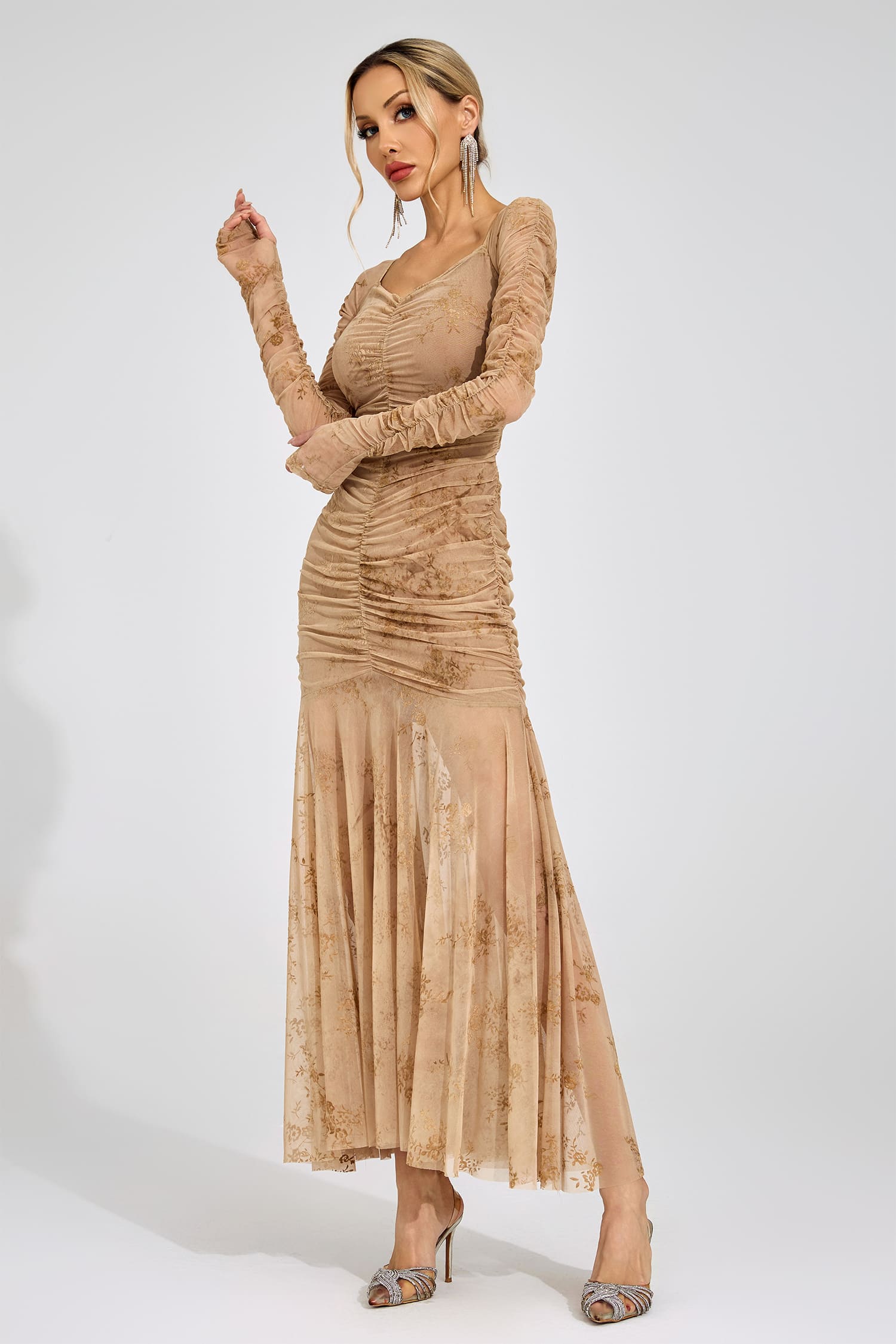 Cissi Apricot Printed Maxi Dress