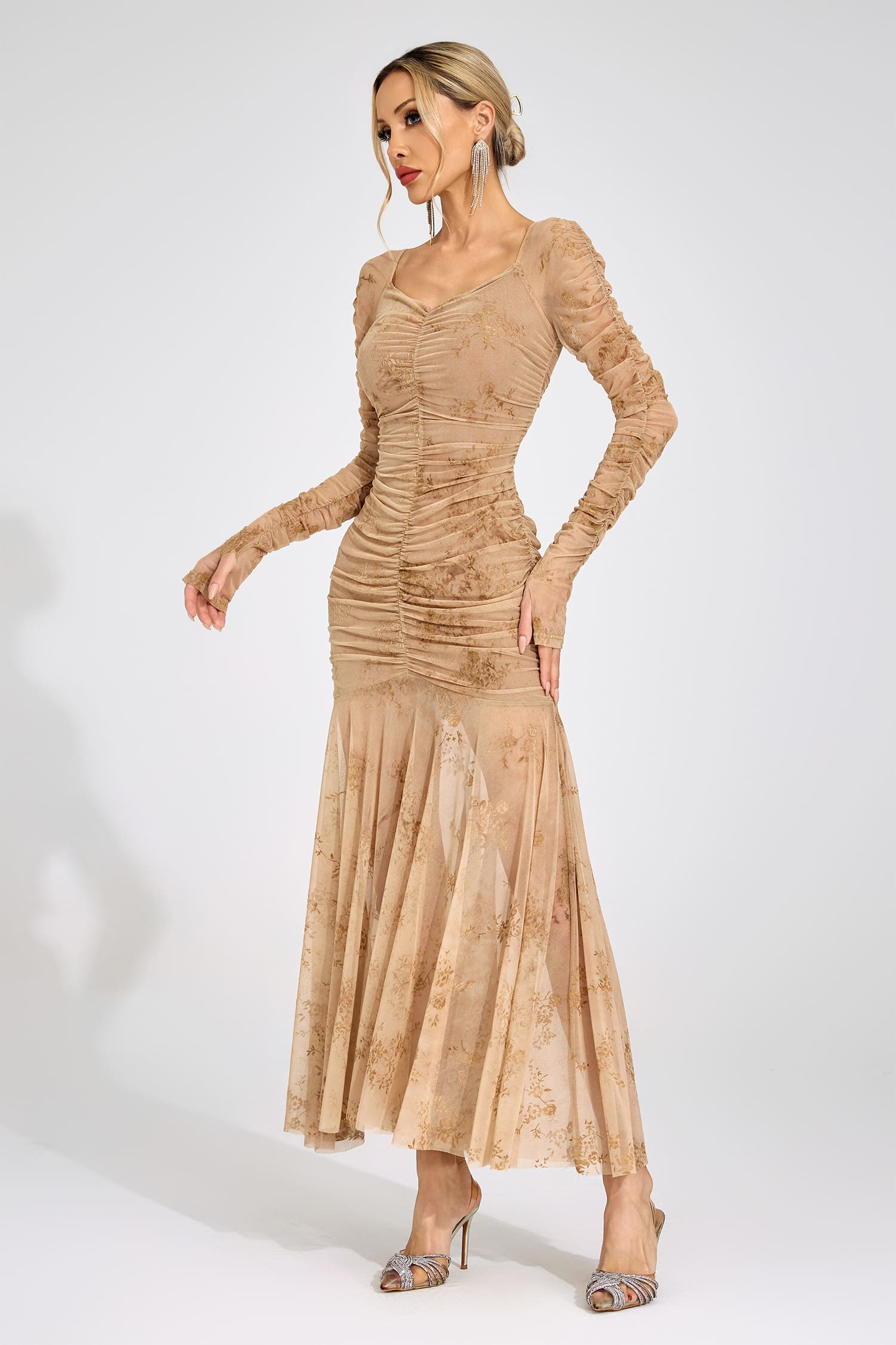 Cissi Apricot Printed Maxi Dress