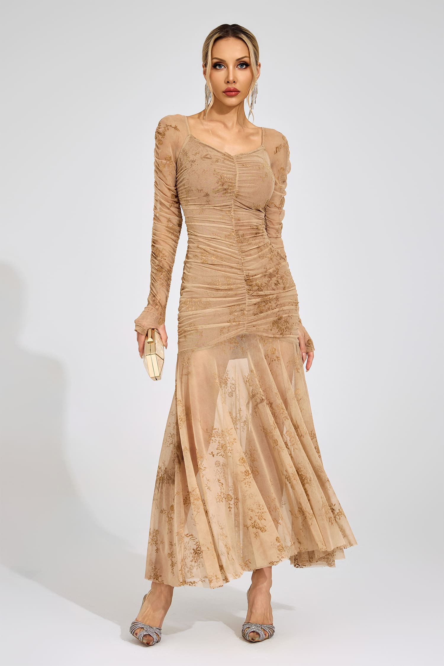 Cissi Apricot Printed Maxi Dress