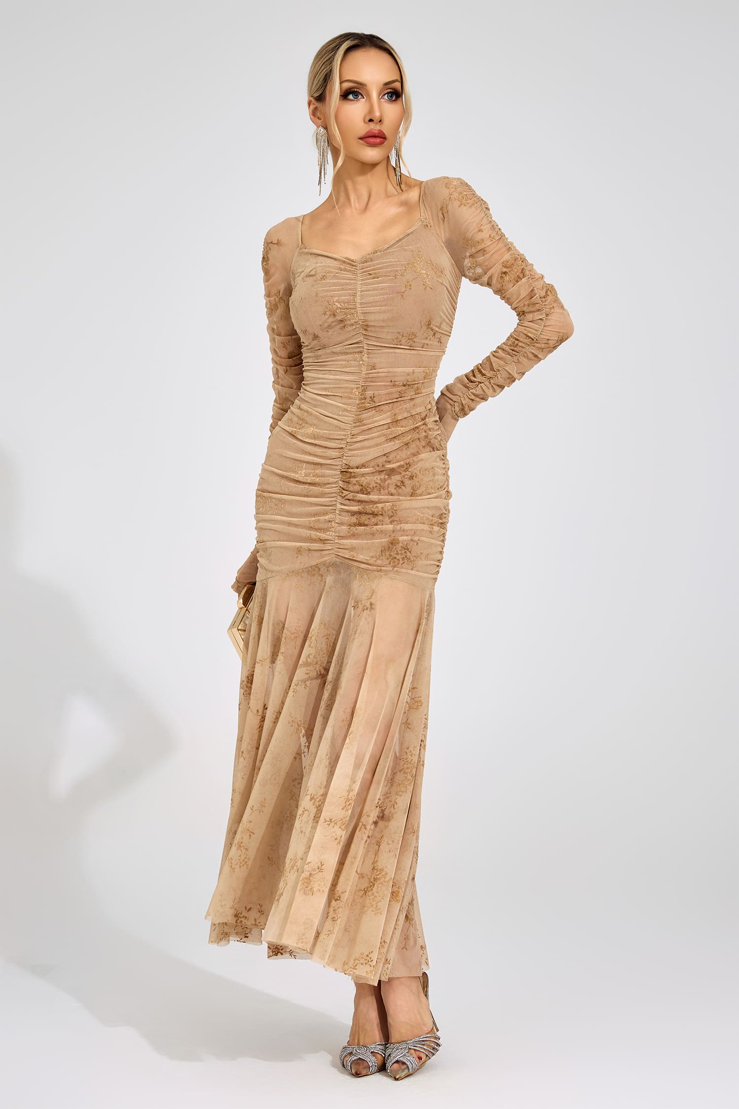 Cissi Apricot Printed Maxi Dress