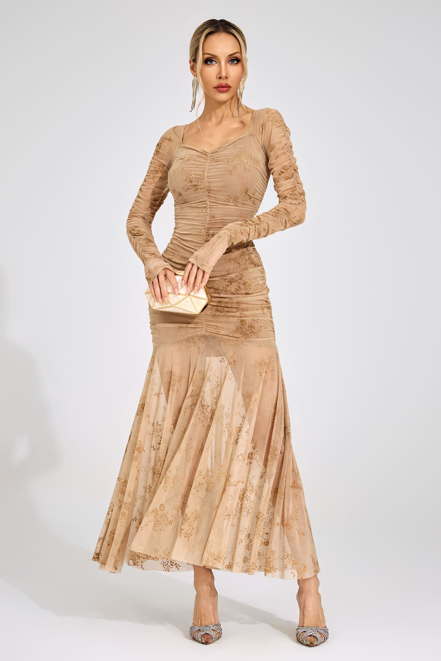 Cissi Apricot Printed Maxi Dress