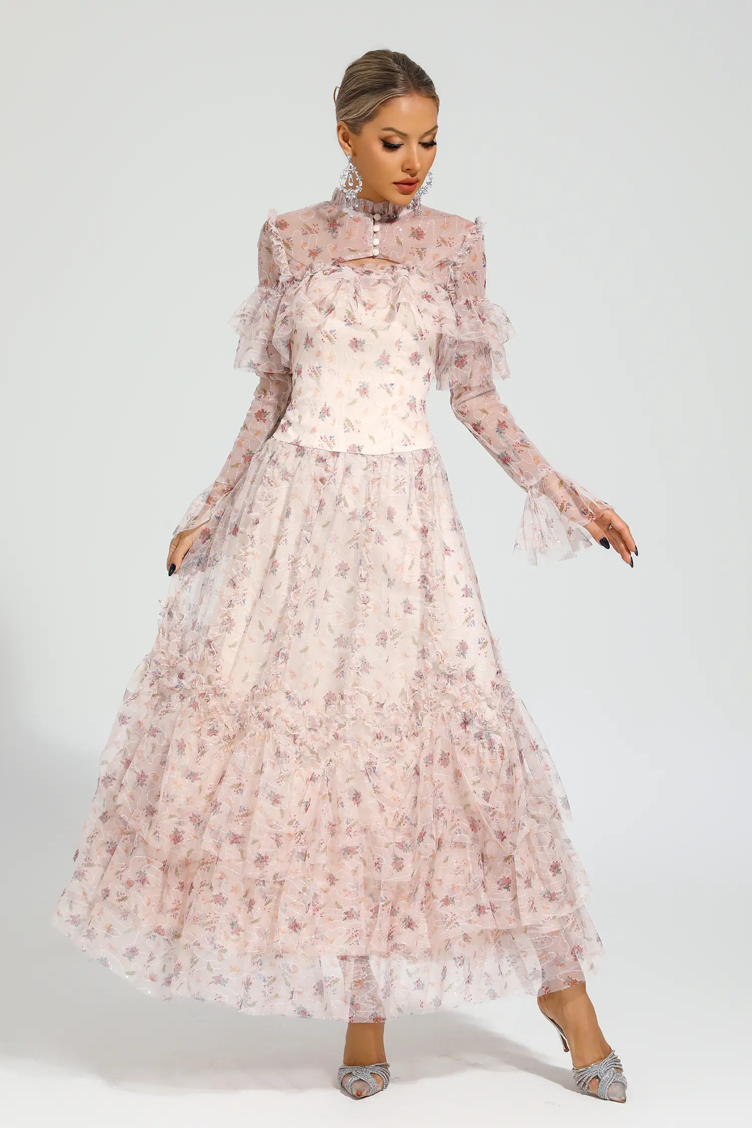 Clapham Pink Mesh Floral Dress