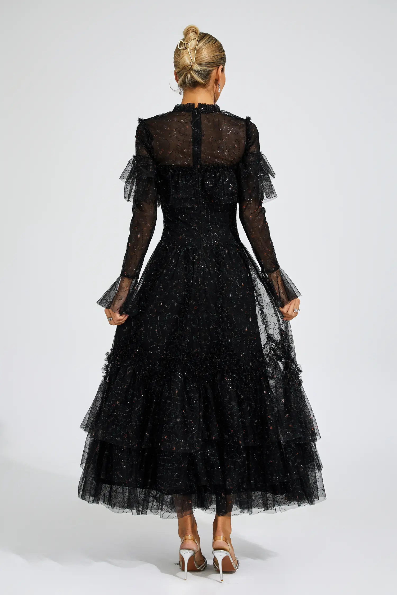 Clapham Black Mesh Floral Dress-CATCHALL