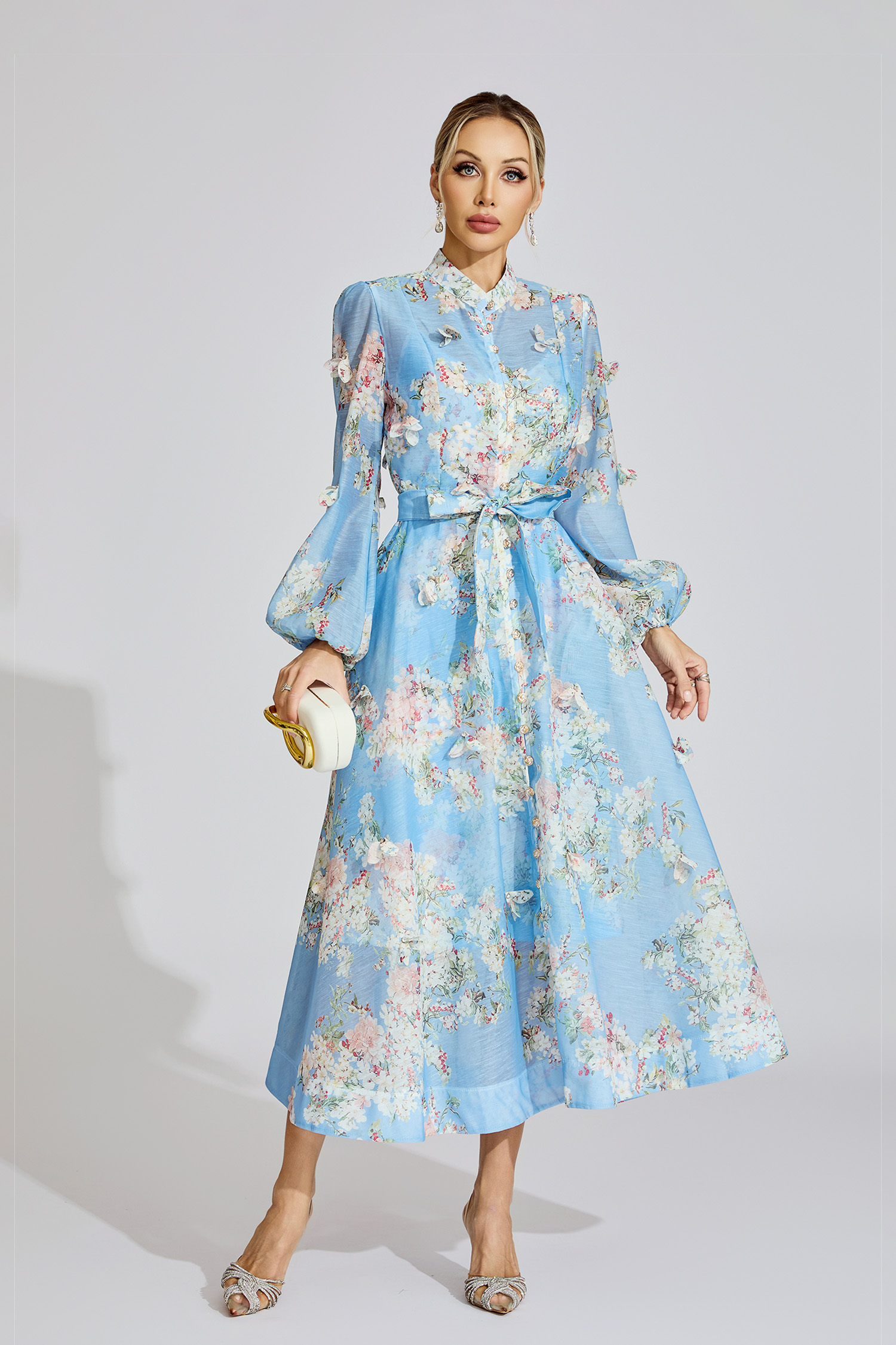 Clara Light Blue Printed Maxi Dress