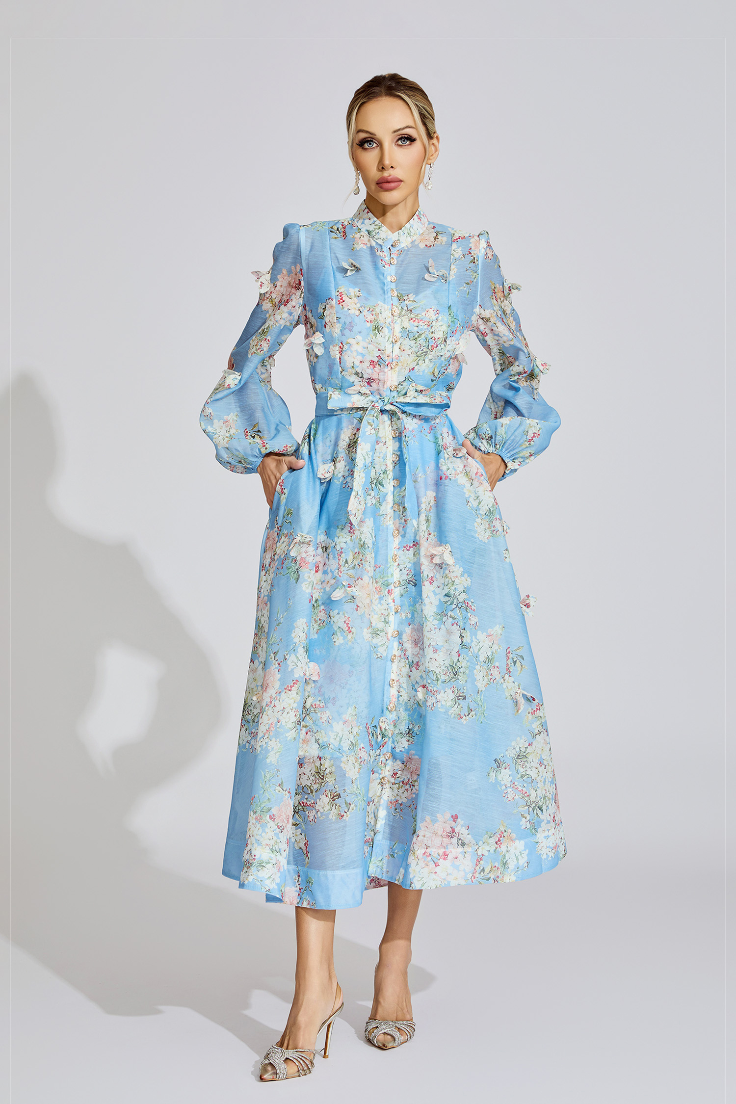 Clara Light Blue Printed Maxi Dress