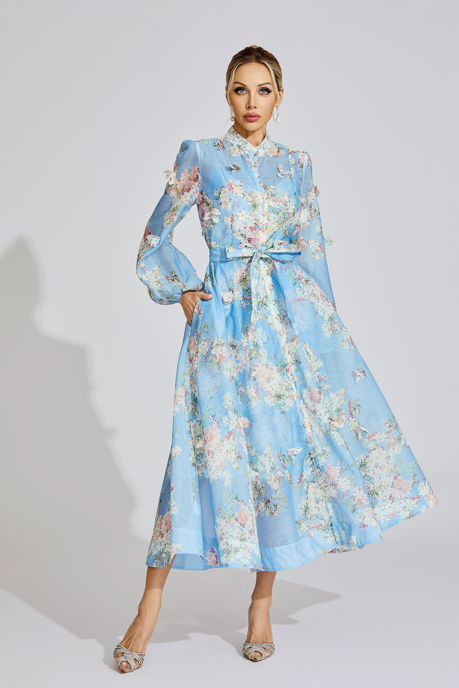 Clara Light Blue Printed Maxi Dress