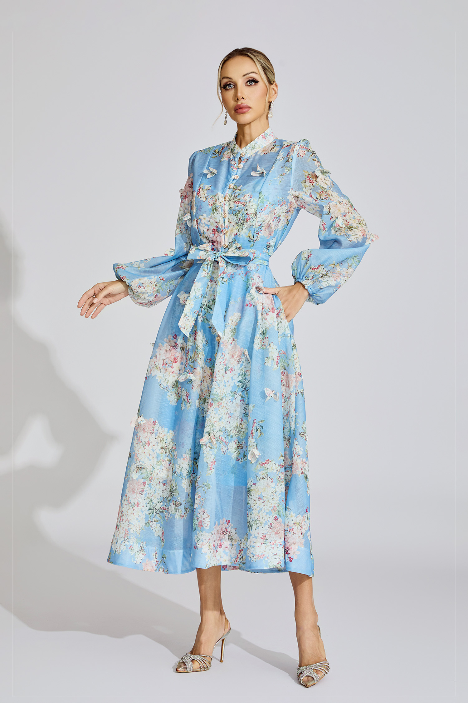 Clara Light Blue Printed Maxi Dress