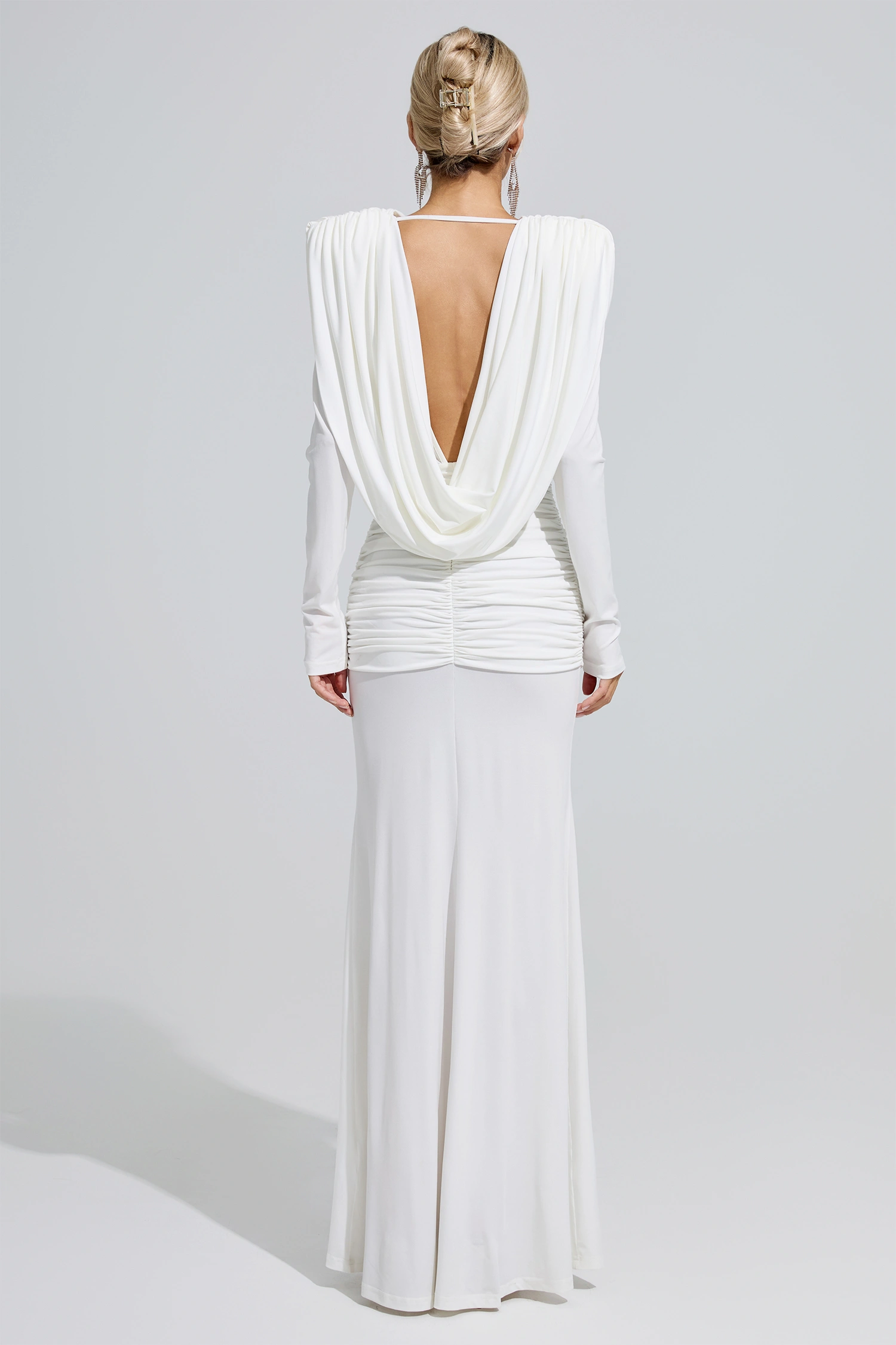 Clintock White Draped Evening Dress