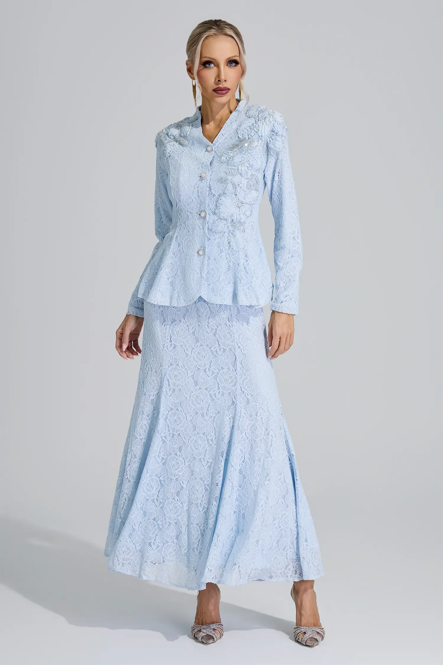 Clio Blue Lace Applique Fishtail Set