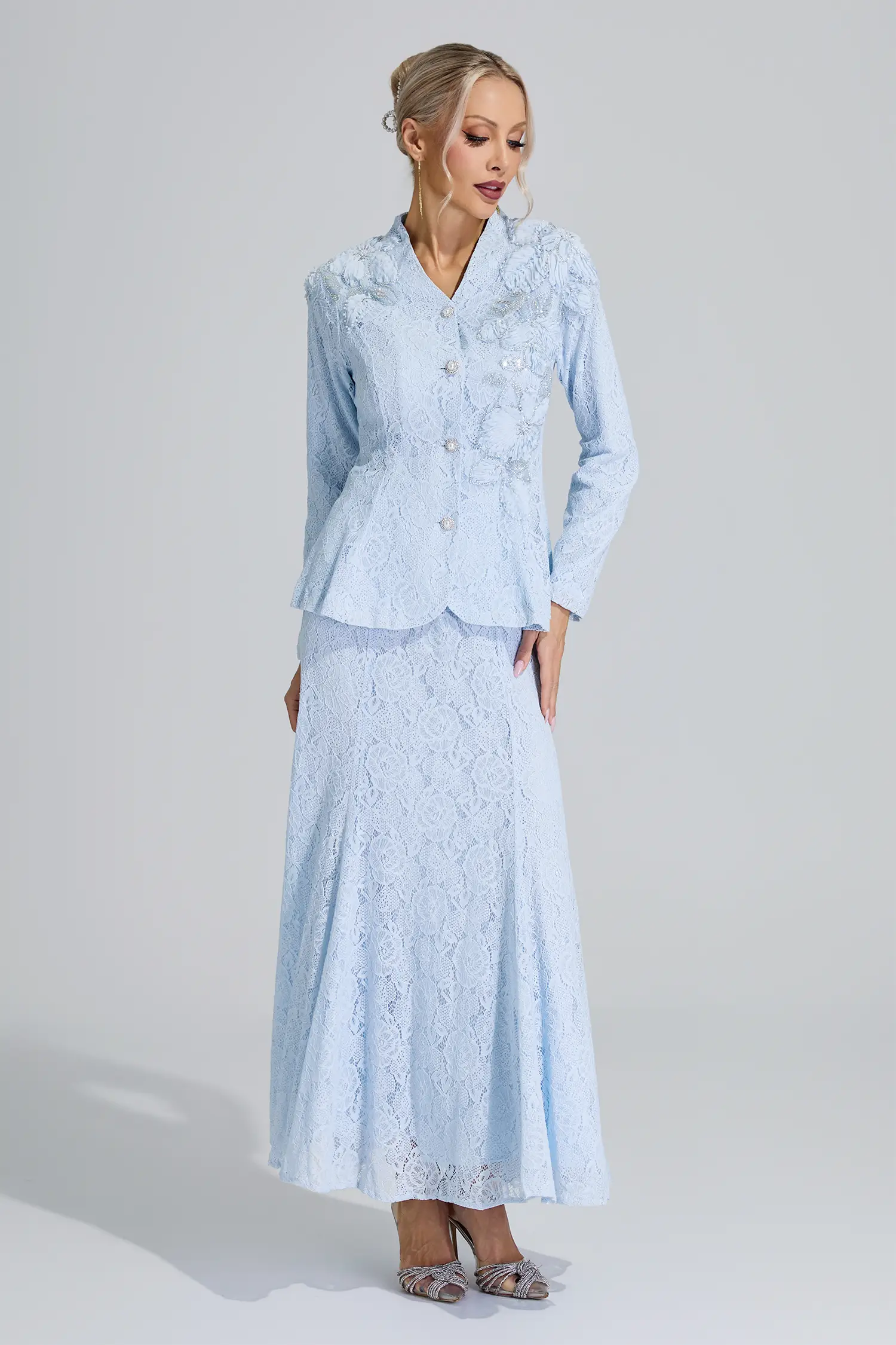 Clio Blue Lace Applique Fishtail Set