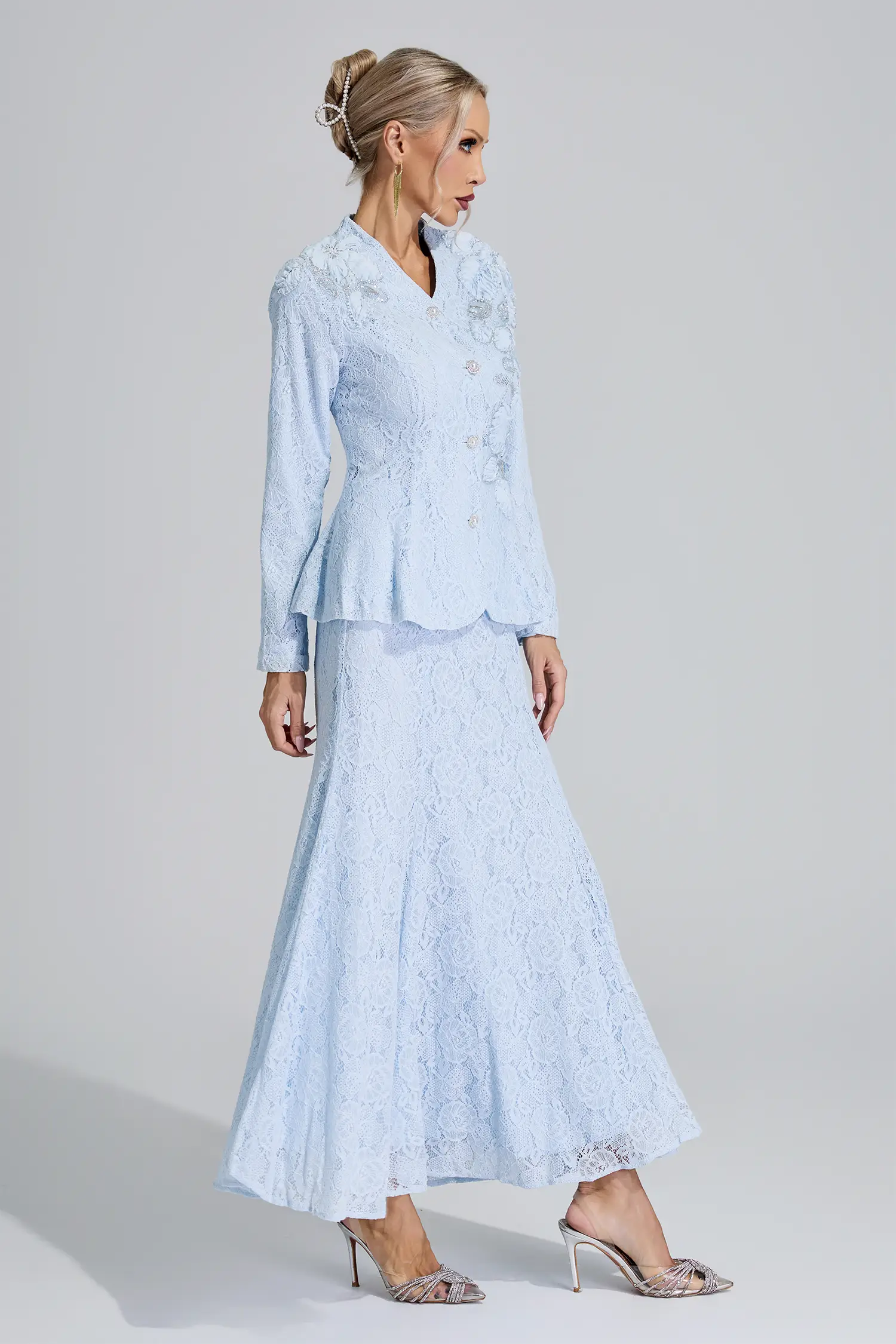 Clio Blue Lace Applique Fishtail Set