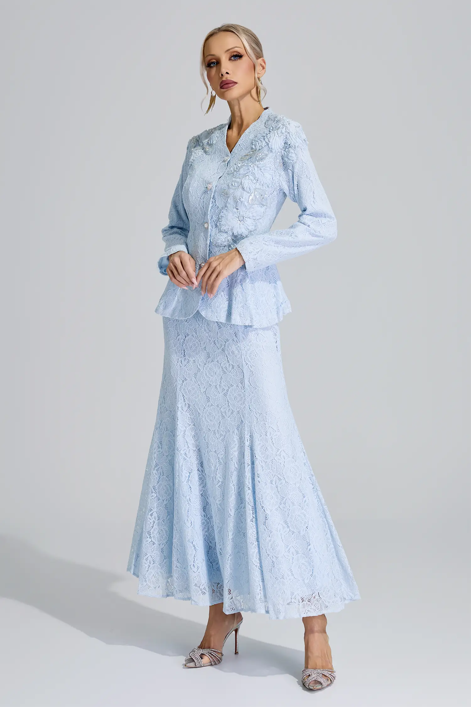 Clio Blue Lace Applique Fishtail Set