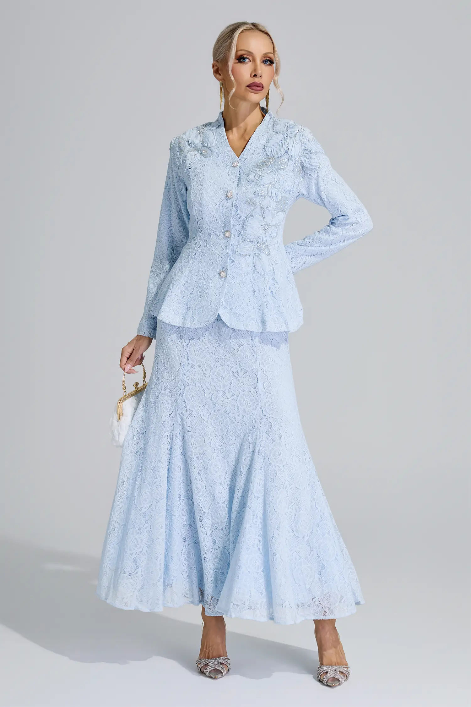 Clio Blue Lace Applique Fishtail Set
