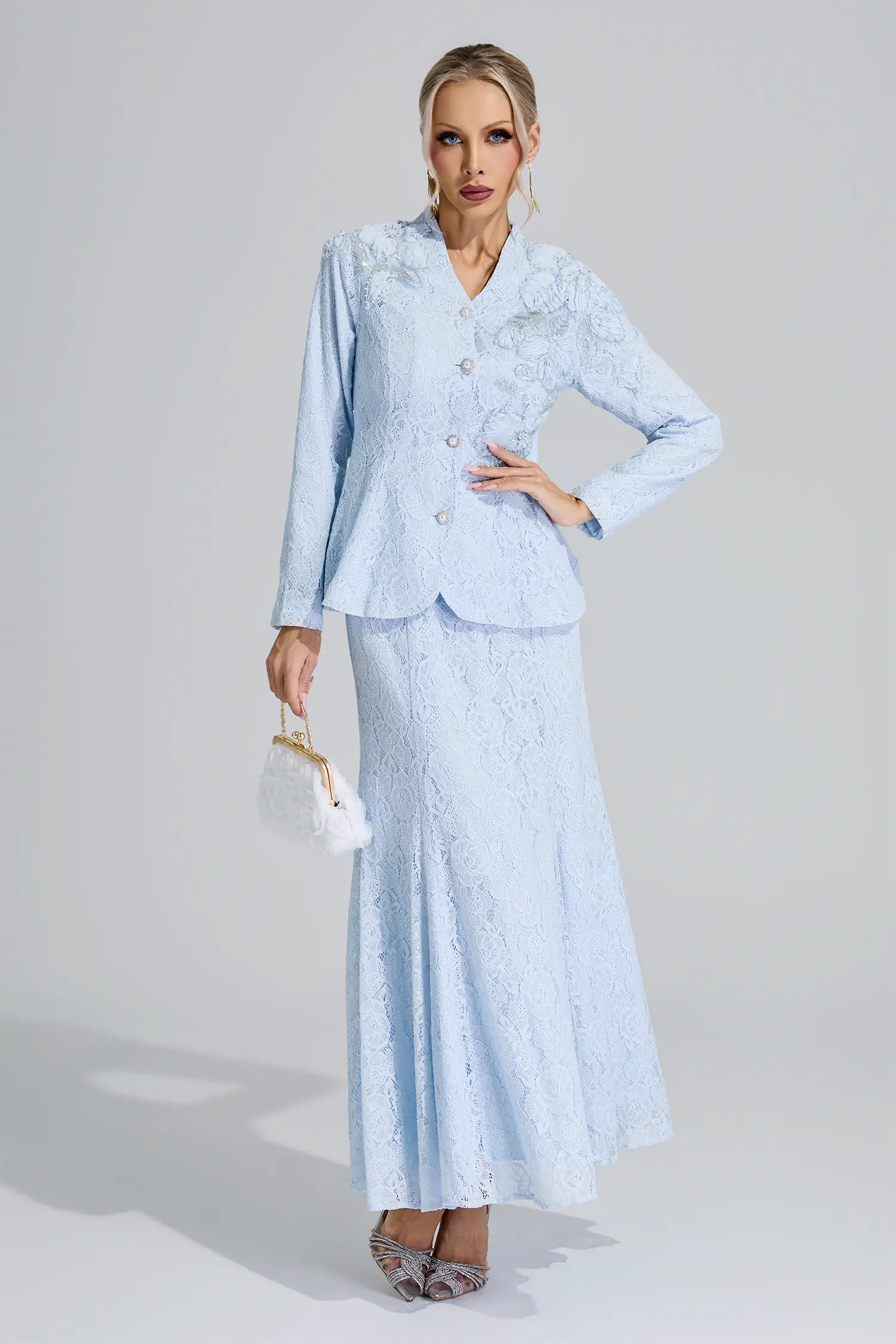 Clio Blue Lace Applique Fishtail Set