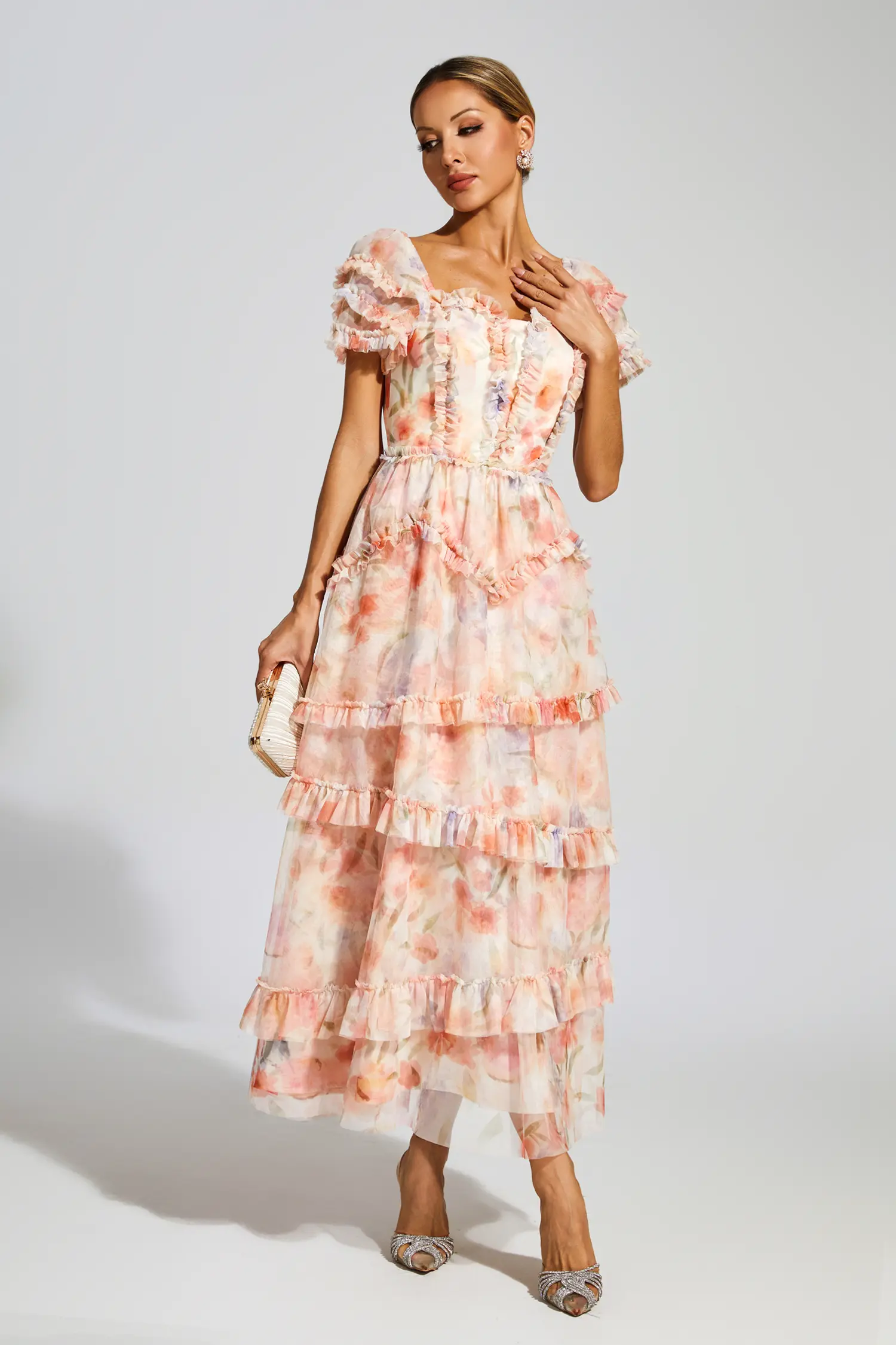 Clyde Pink Ruched Floral Dress-CATCHALL