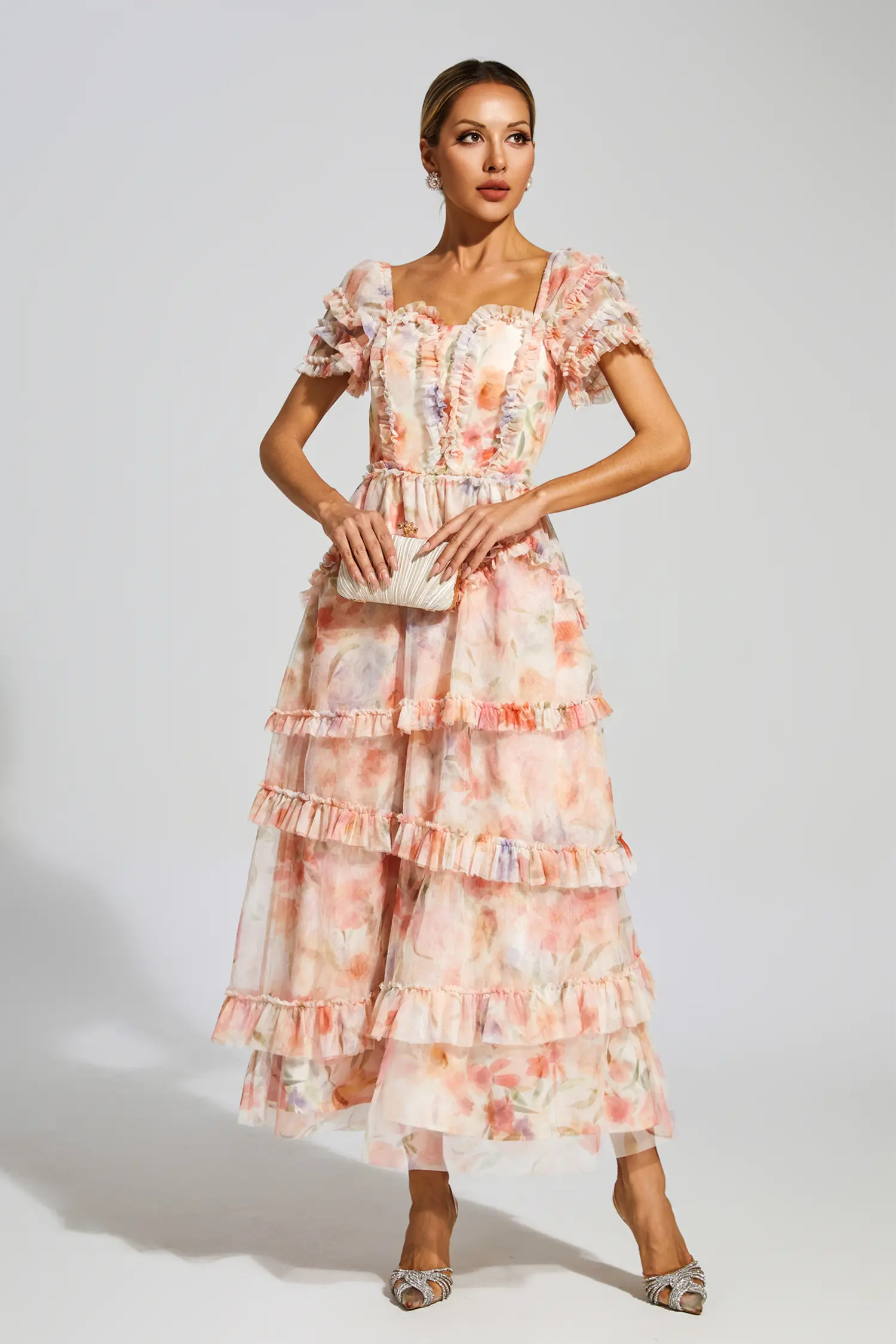 Clyde Pink Ruched Floral Dress-CATCHALL