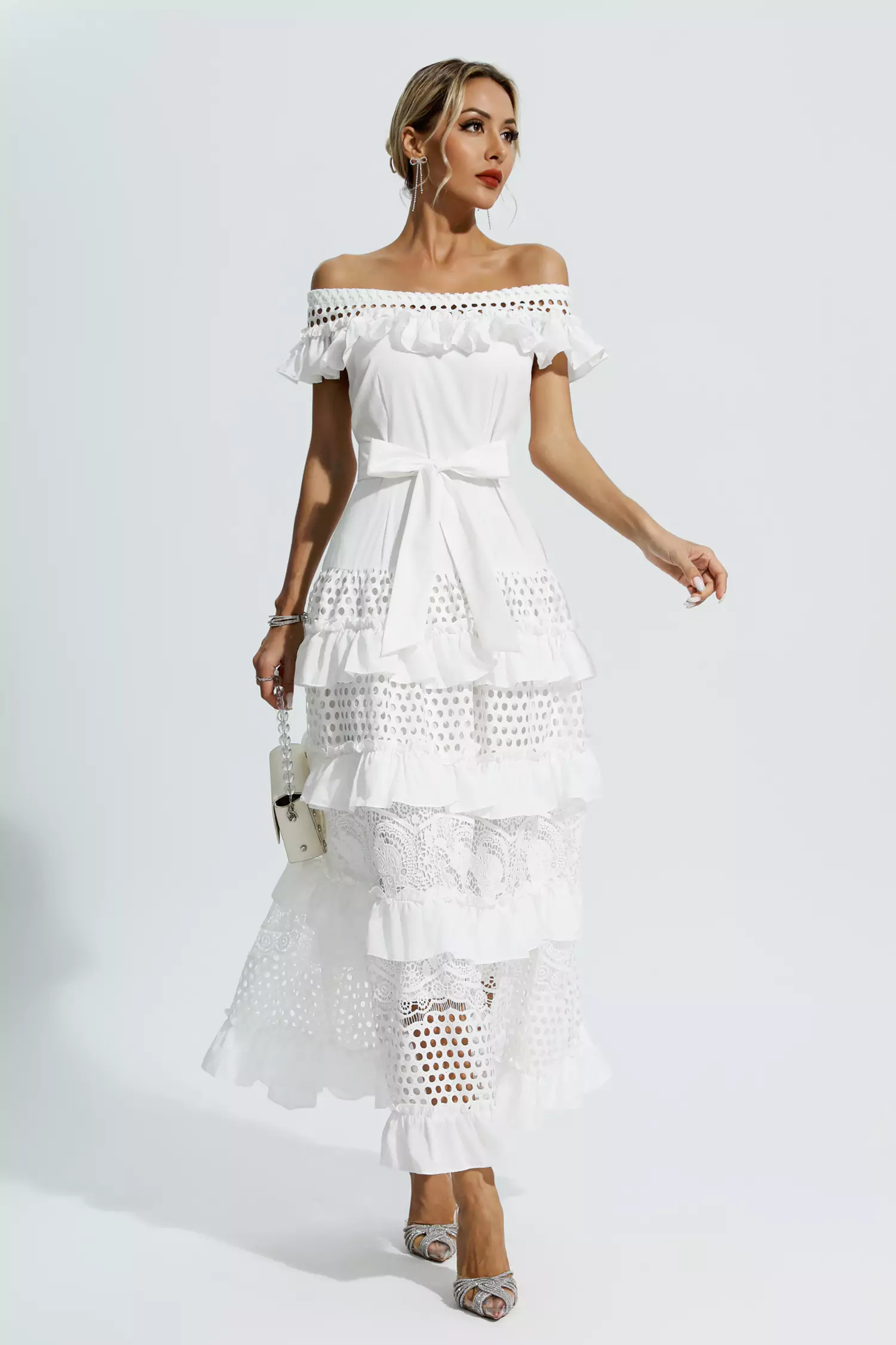 Colette White Lace Cutout Maxi Dress
