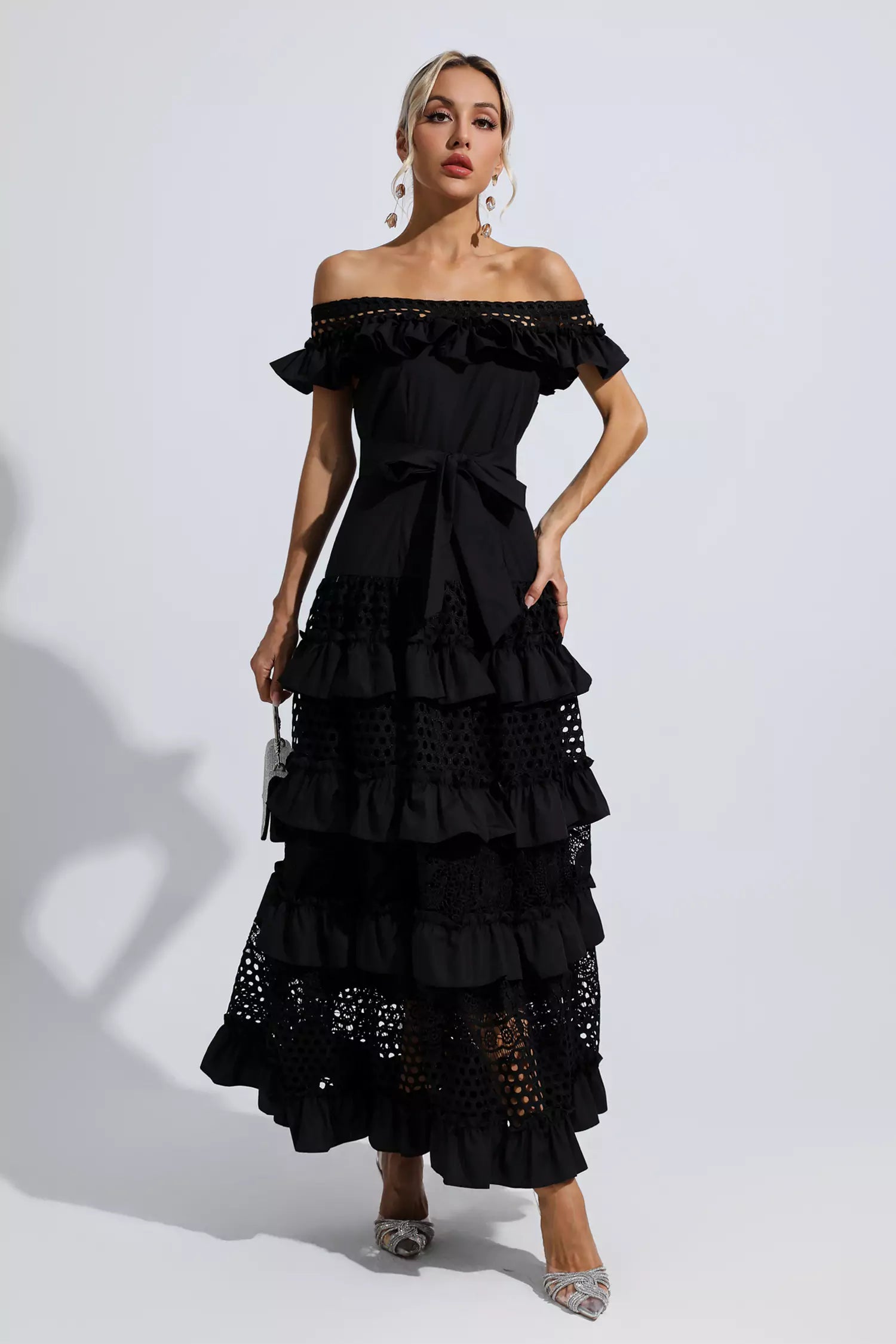 Colette Black Lace Cutout Maxi Dress-CATCHALL