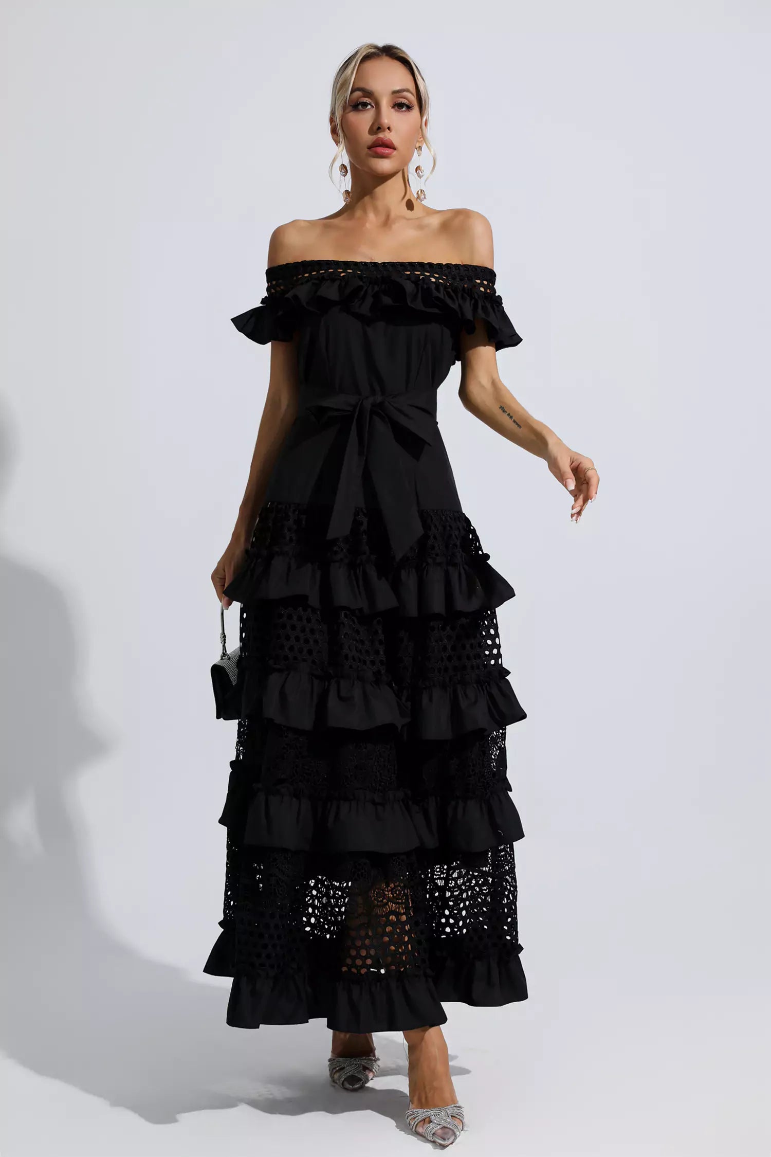 Colette Black Lace Cutout Maxi Dress-CATCHALL