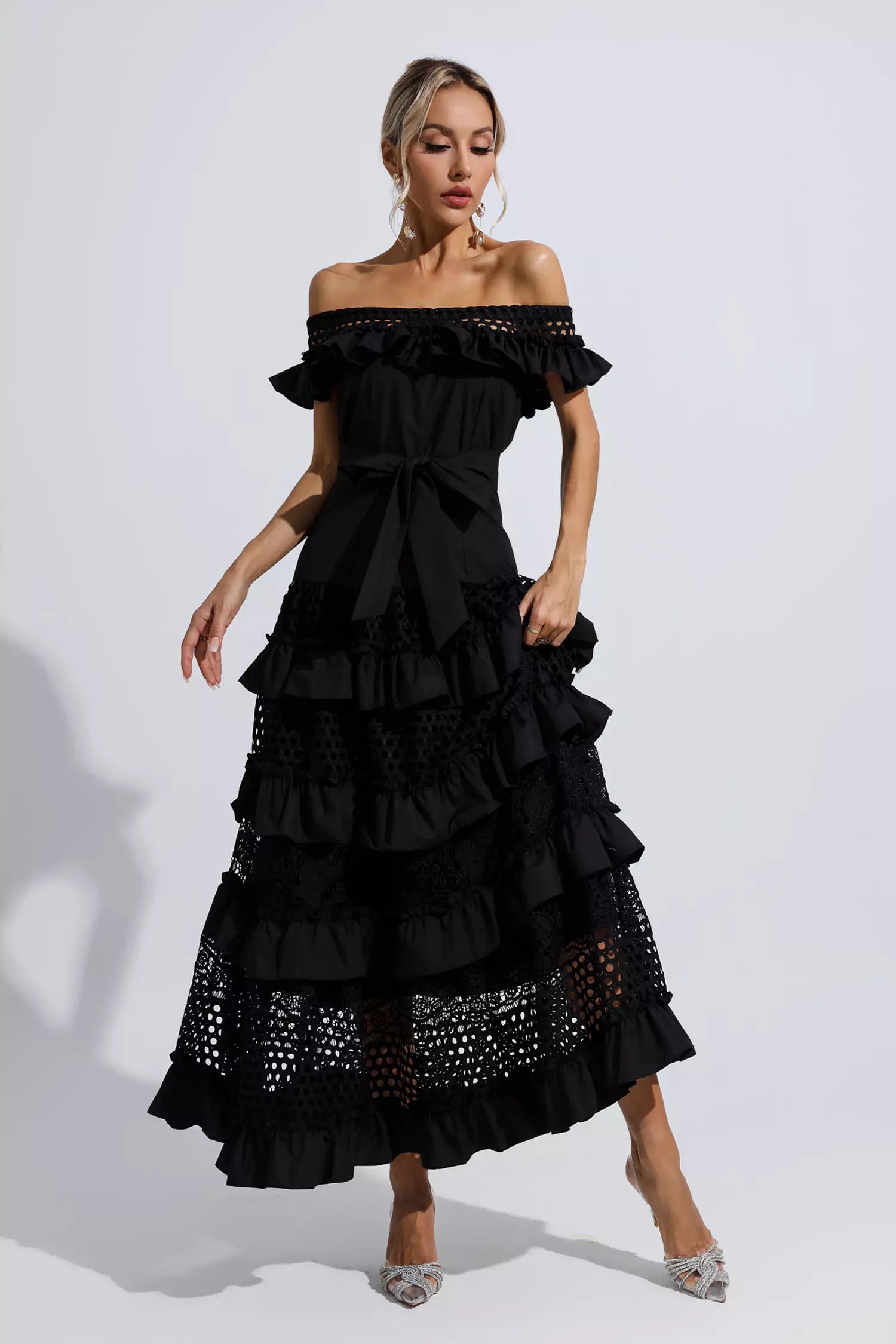 Colette Black Lace Cutout Maxi Dress-CATCHALL