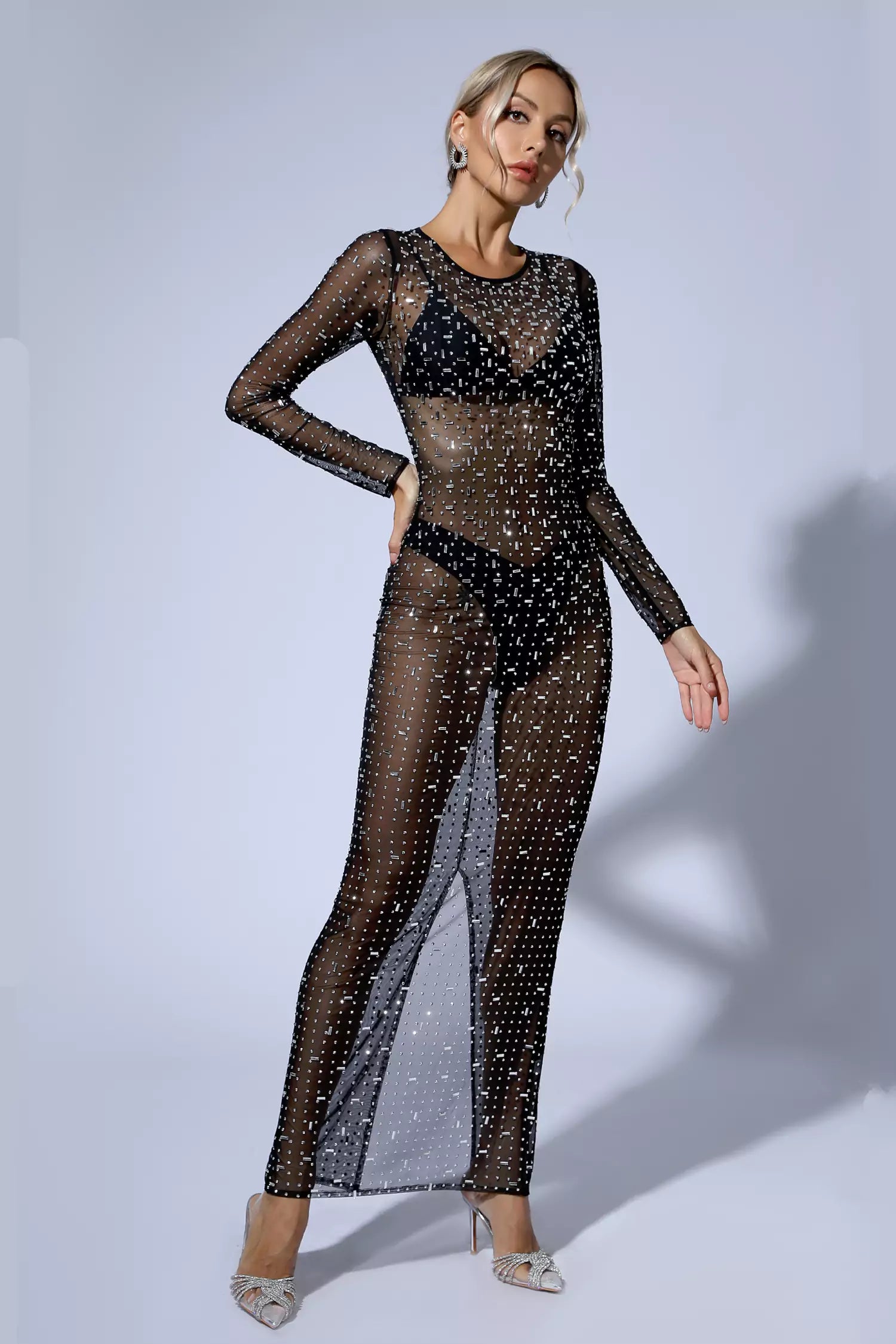 Collins Black Sheer Mesh Dress-CATCHALL