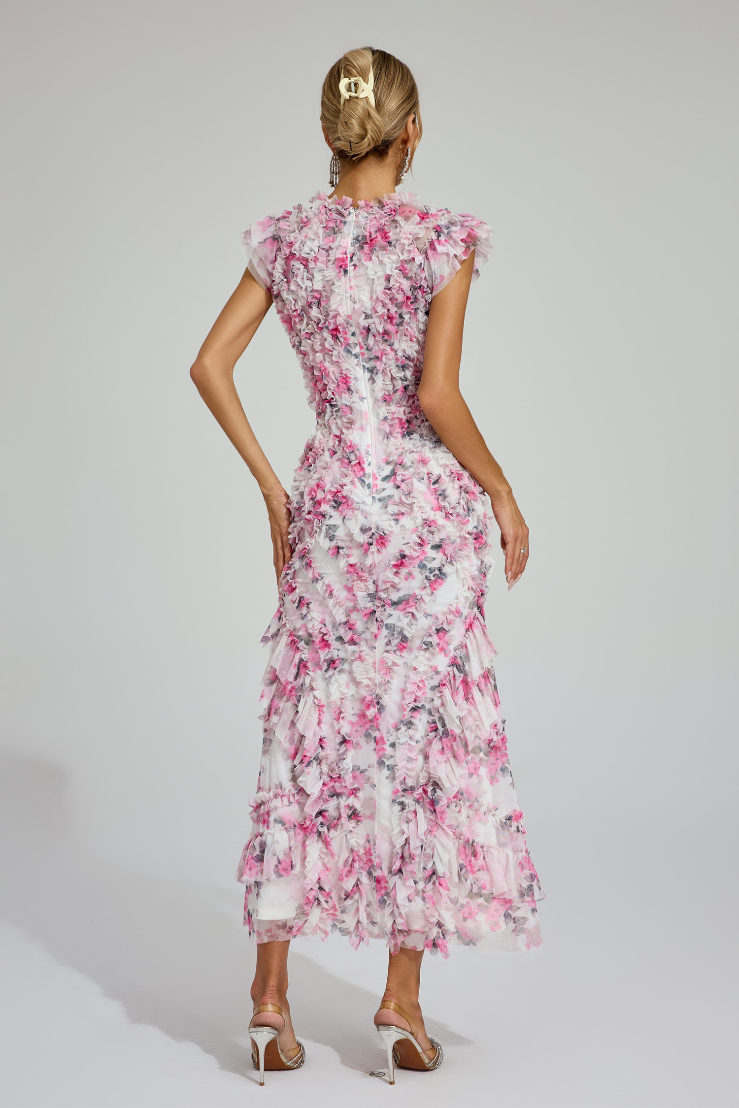 Cooper Pink Mesh Floral Ruched Dress