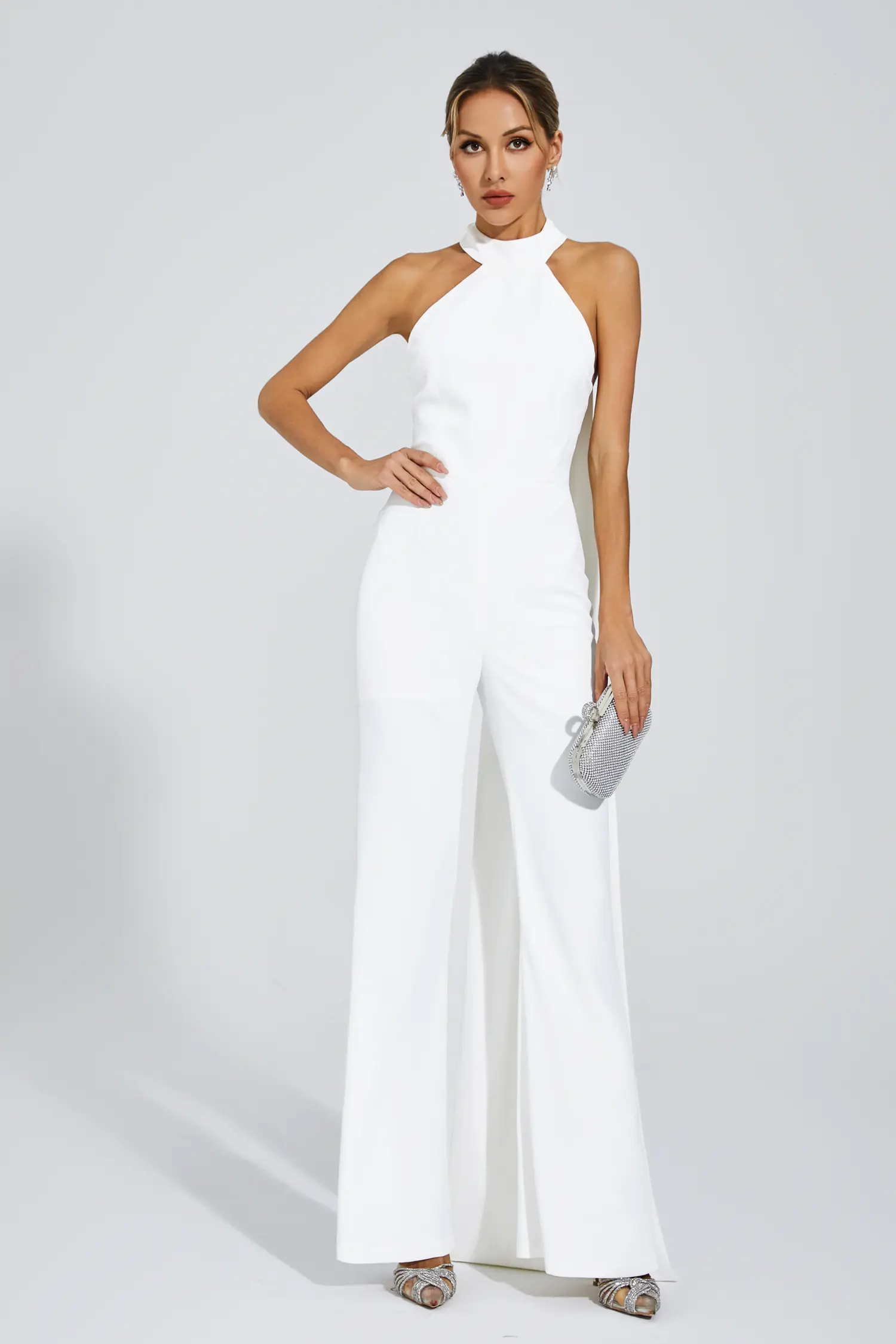 Cornelius White Halter Backless Jumpsuit-CATCHALL