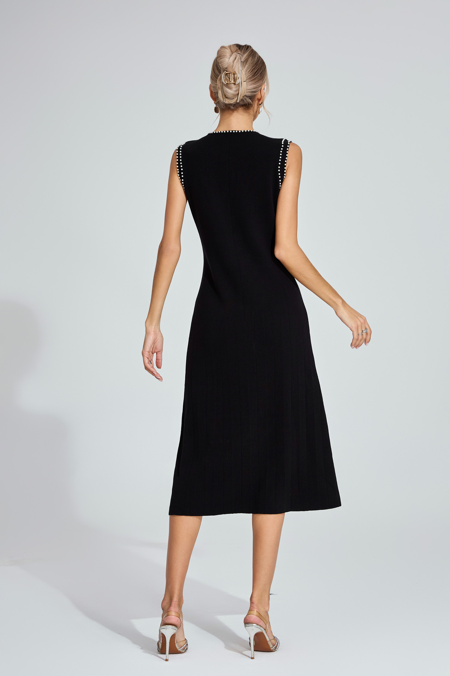 Cotton Black Knit Midi Dress